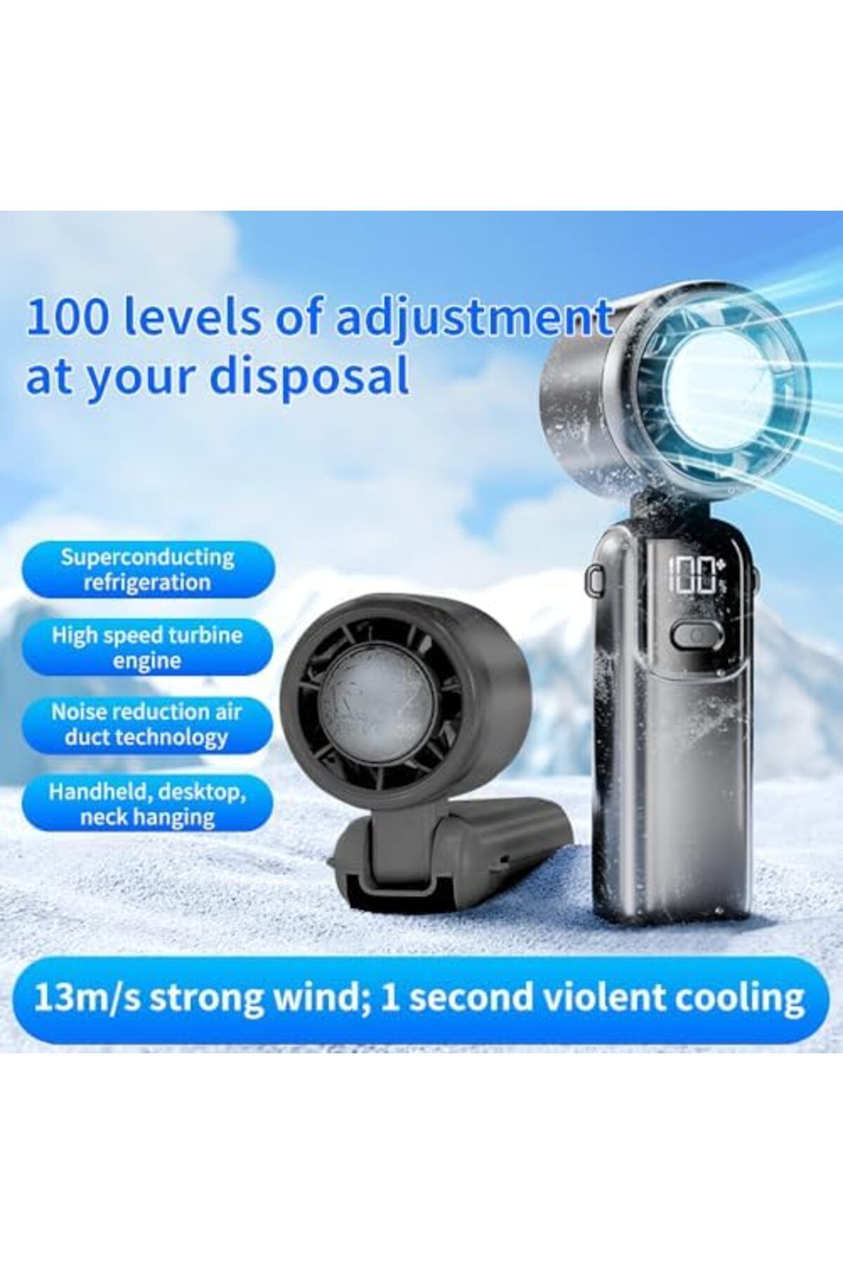 Generic-Handheld Portable Turbo Fan, 180° Foldable 6-Speed Mini Handheld Fan with Cooling Plate, 2 4
