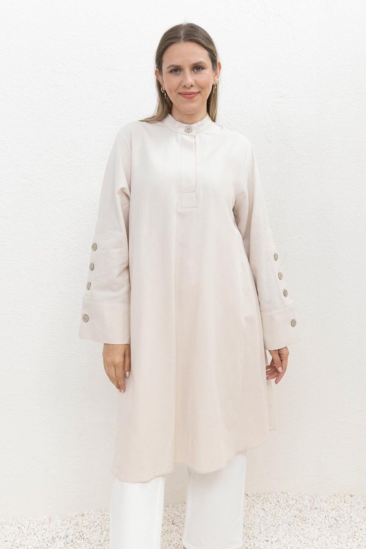 ALLDAY-Stone-Cuff Button Linen Tunic 1