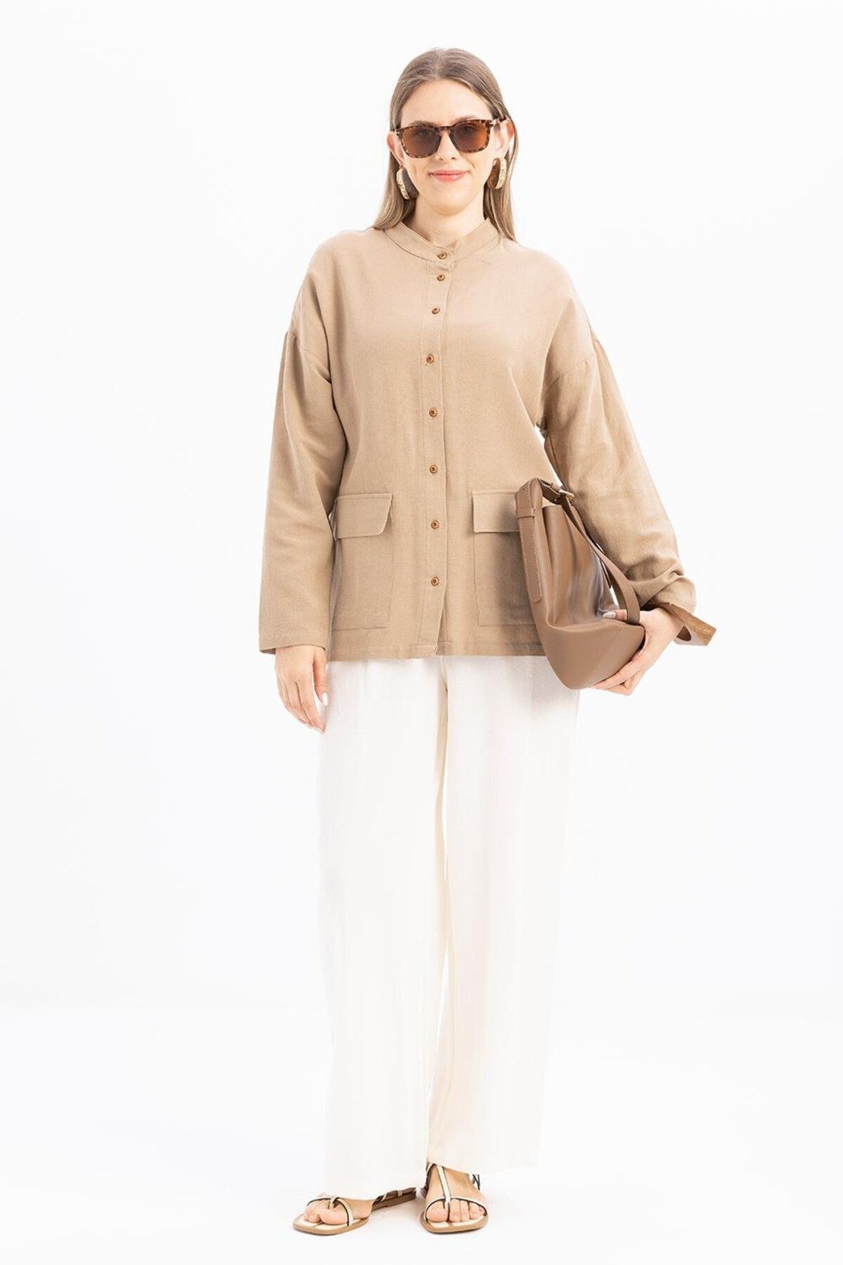 ALLDAY-Mink-Linen Shirt with Large Pockets 2