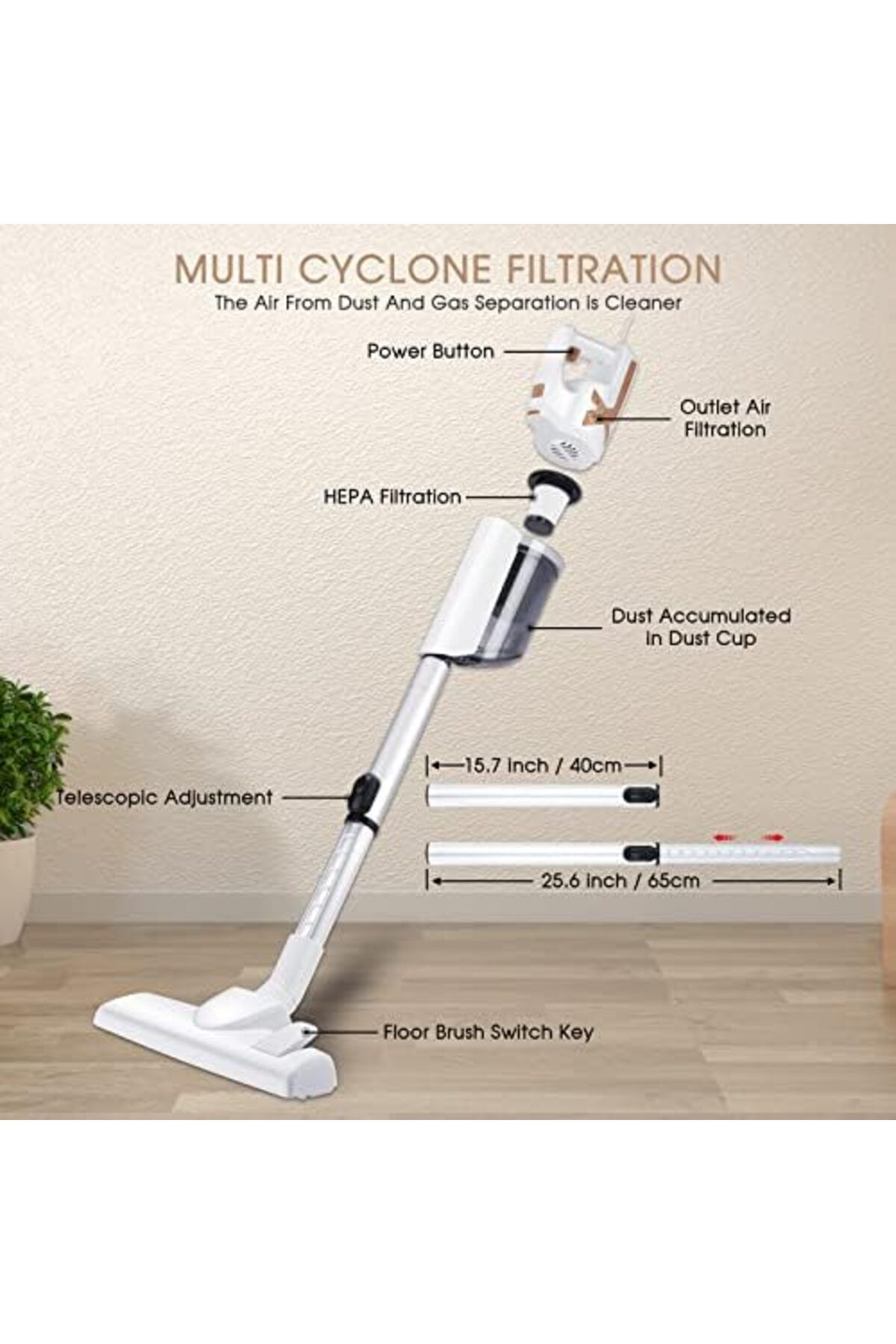 Generic-Corded Stick Vacuum Cleaner 650W, 18KPa Suction Power, 5M Cord, Lightweight and Multifunctional 6
