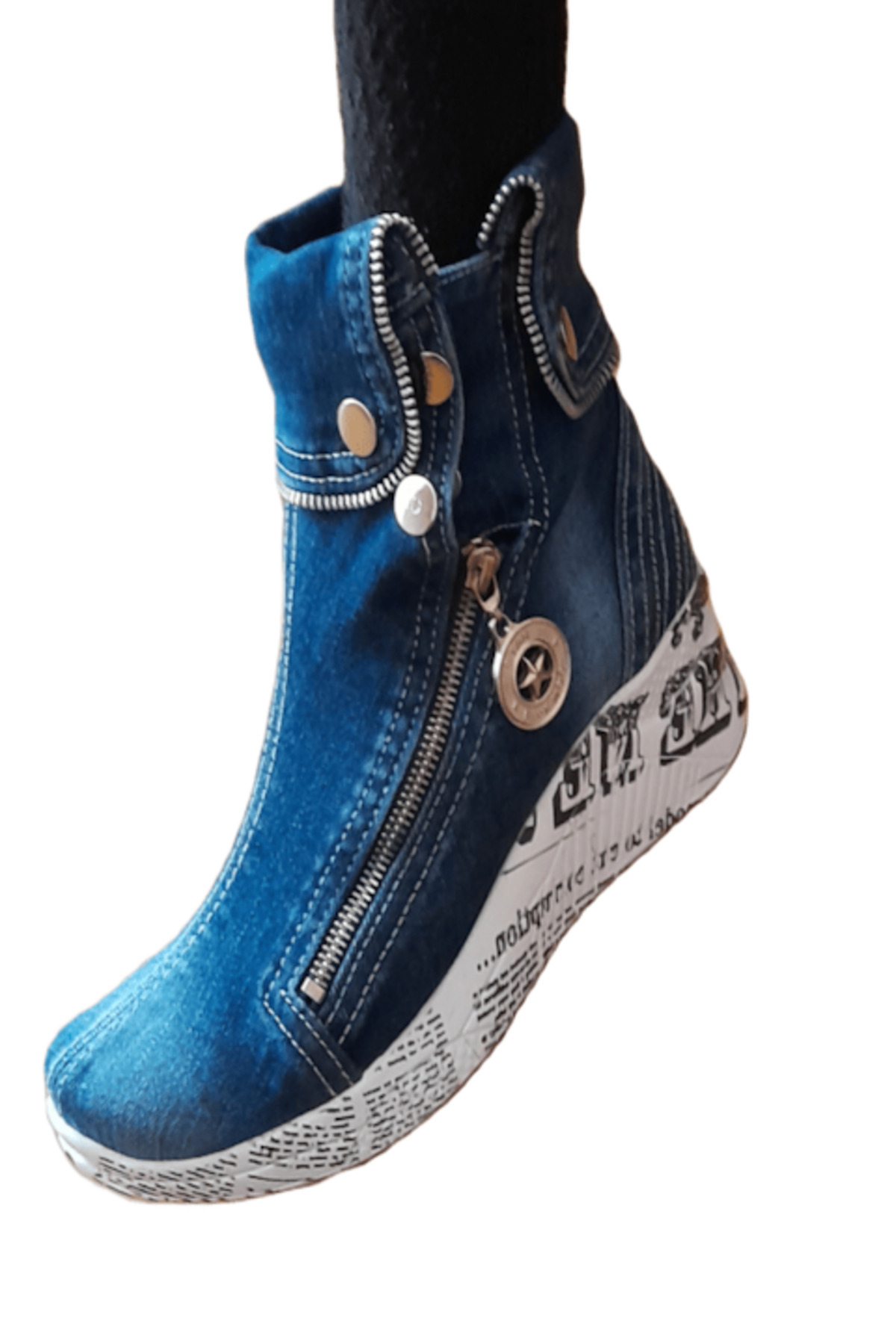 blue moon - SONAR denim boots with zipper, blue, size 40- Trendyol