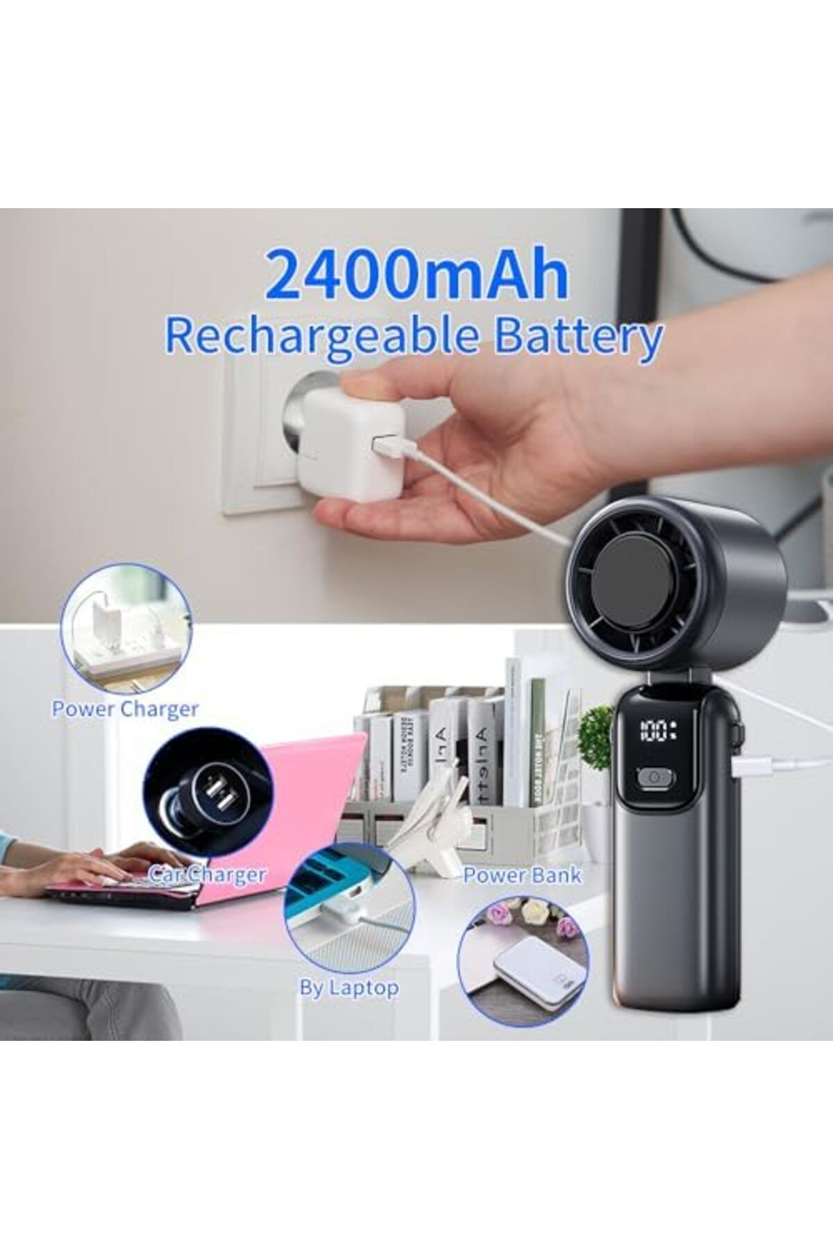 Generic-Handheld Portable Turbo Fan, 180° Foldable 6-Speed Mini Handheld Fan with Cooling Plate, 2 6
