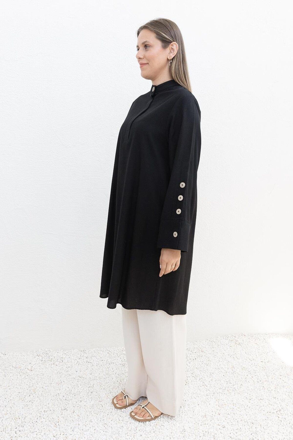 ALLDAY-Black-Linen Tunic with Cufflinks 3