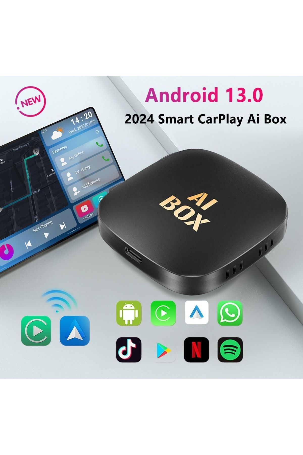 OEM-Adaptor Auto Wireless CarPlay și Android Auto, AI Box Android 13, Netflix și YouTube, 2+32 GB, GPS, pe 2