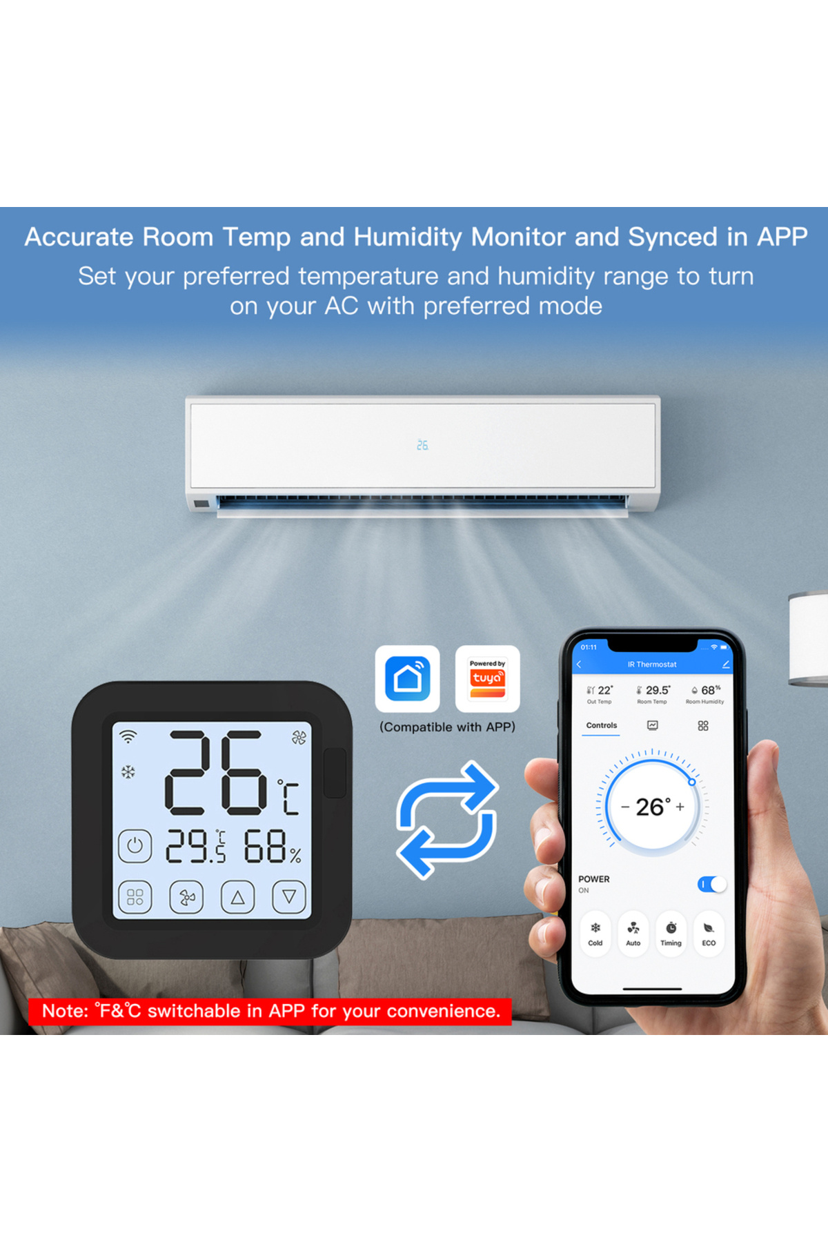 MOES-Tuya WiFi IR Thermostat Controller LCD Screen Touch Button Wireless Remote Built-in Temperat... 5