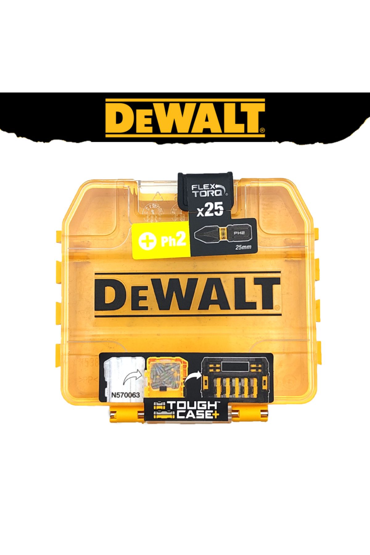 Dewalt-حافظة PH2 قطعة واحدة حافظة PH2 حافظة صغيرة متينة صفراء صغيرة قابلة للتكديس صندوق أدوات تخزين رؤوس المثقاب 1