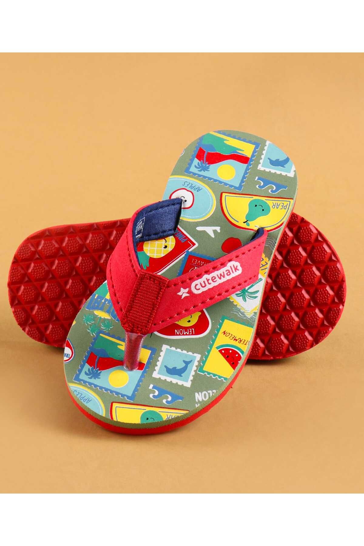 Cute Walk by Babyhug-Cute Walk by Babyhug Slip on Flip Flops with Stamp Print - Red 6