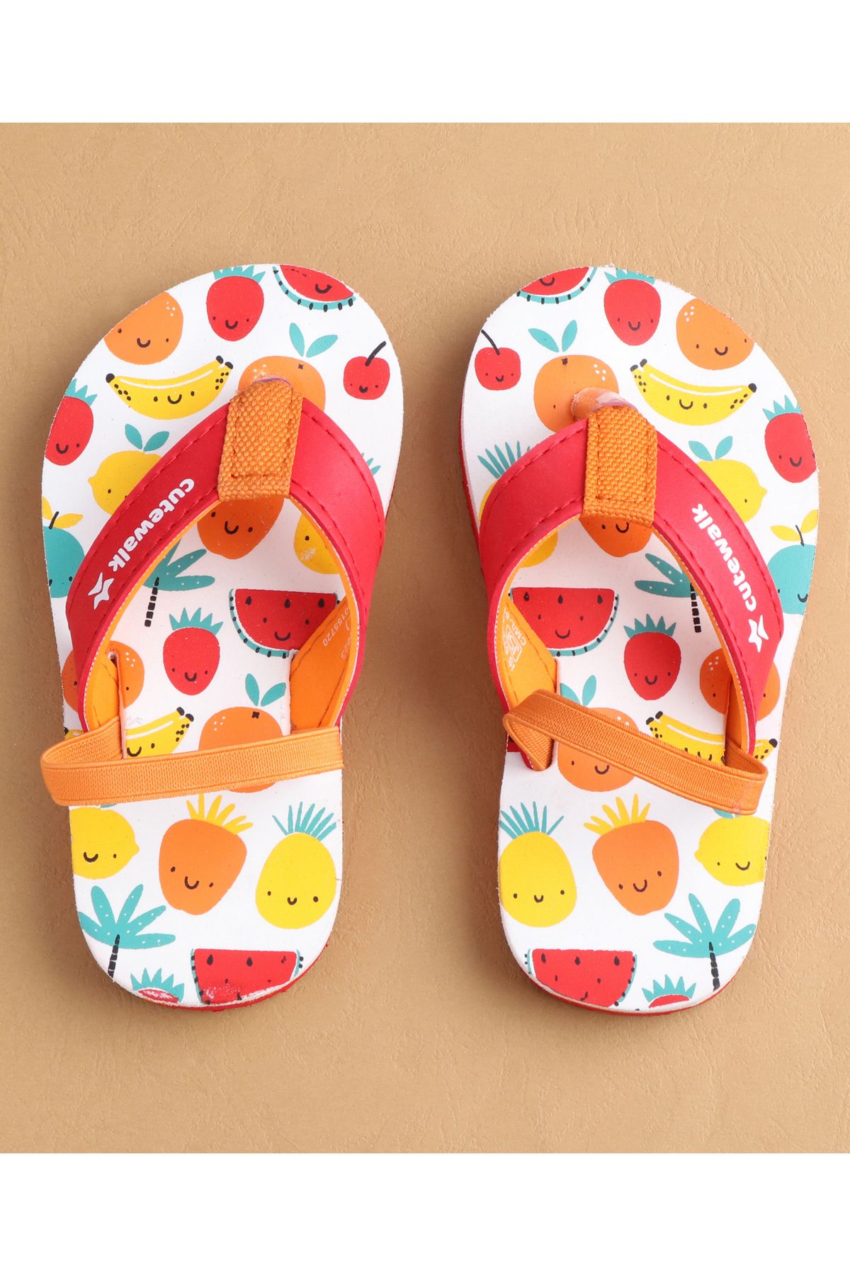 Cute Walk by Babyhug-Cute Walk by Babyhug Flip Flops With Backstrap & Fruits Print - Red 7