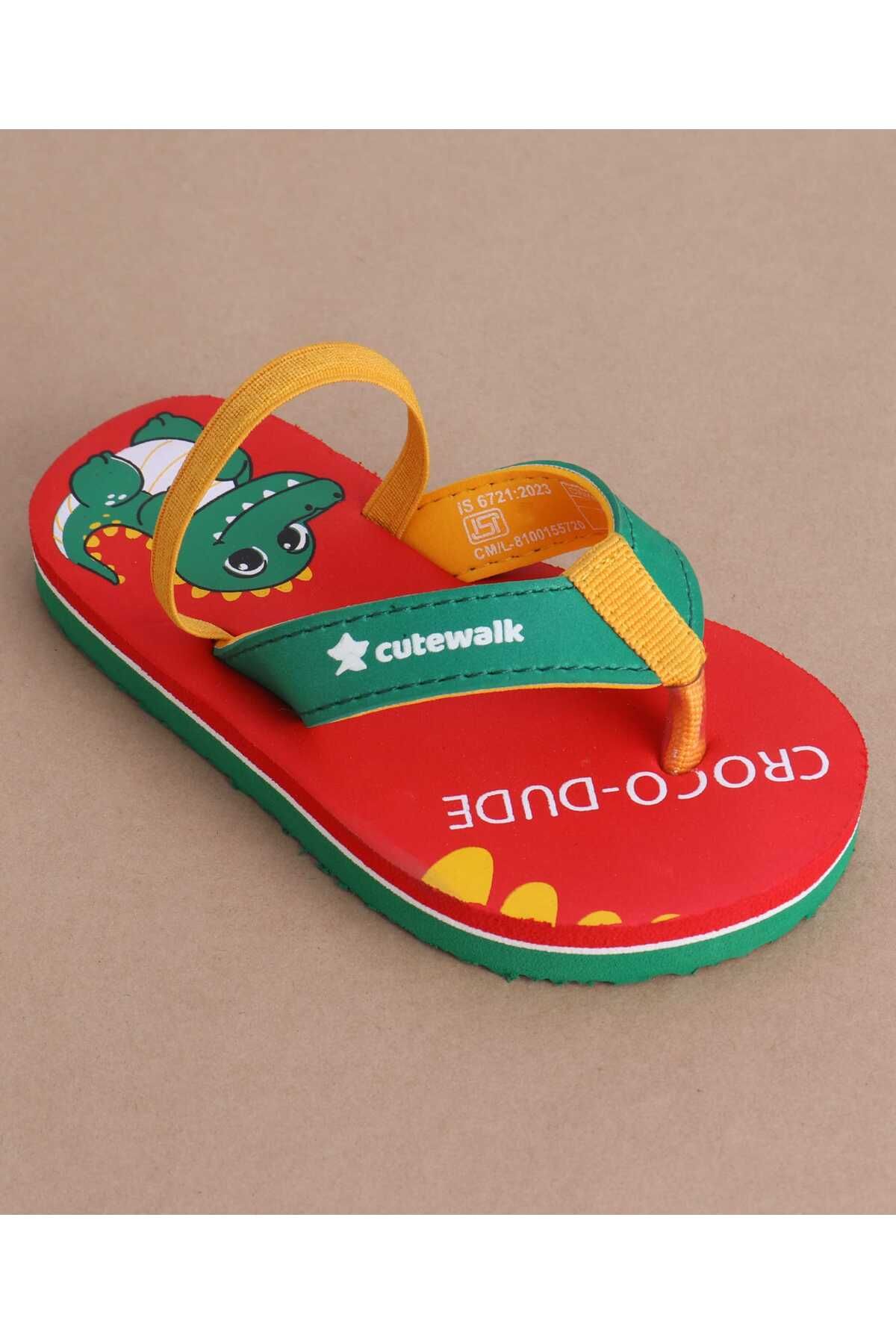 Cute Walk by Babyhug-Cute Walk by Babyhug Flip Flops with Back Strap & Crocodile Print - Red 3