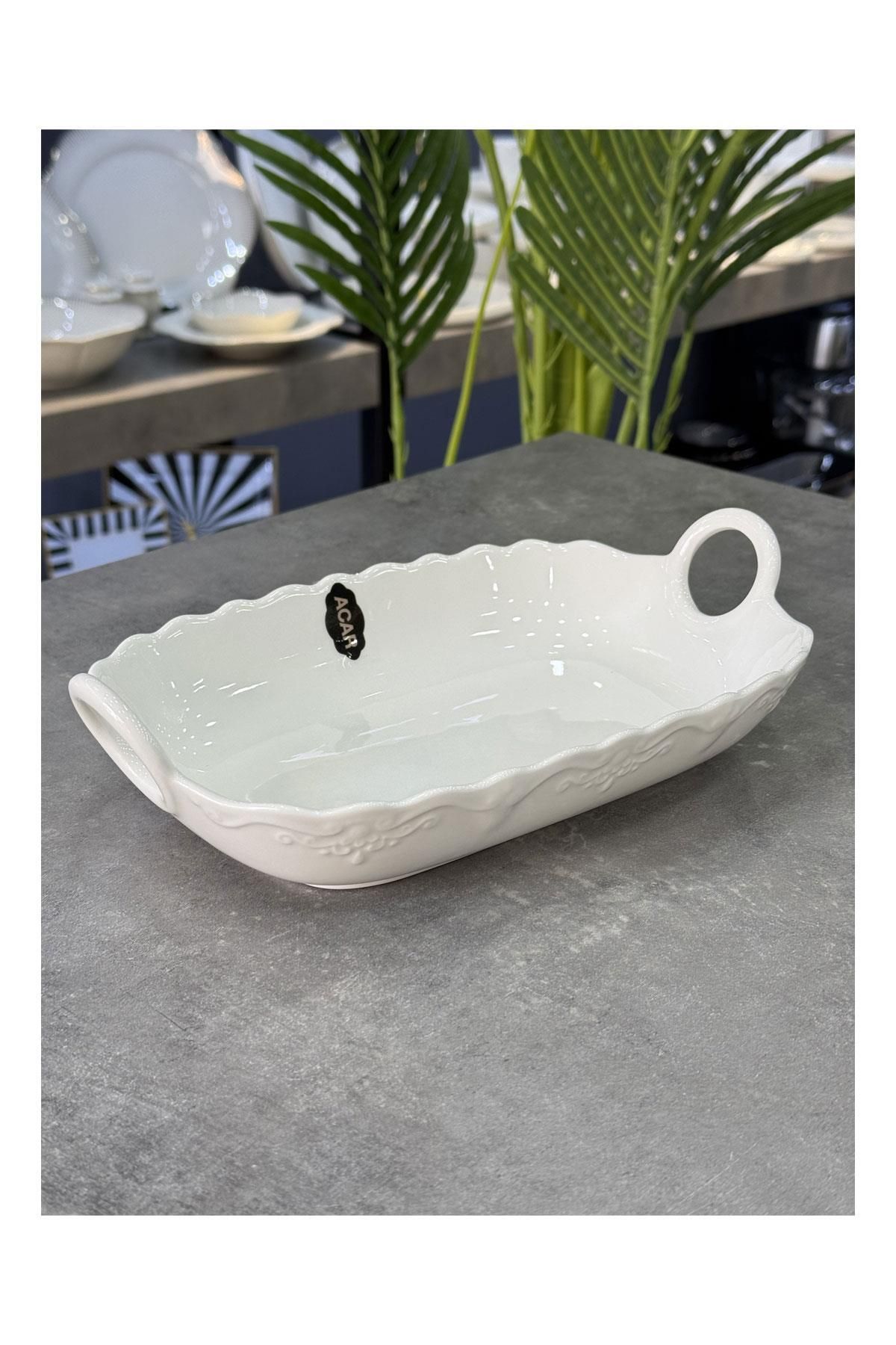 Doğudeko-King Collection Porcelain Rectangular Serving with Handles 1
