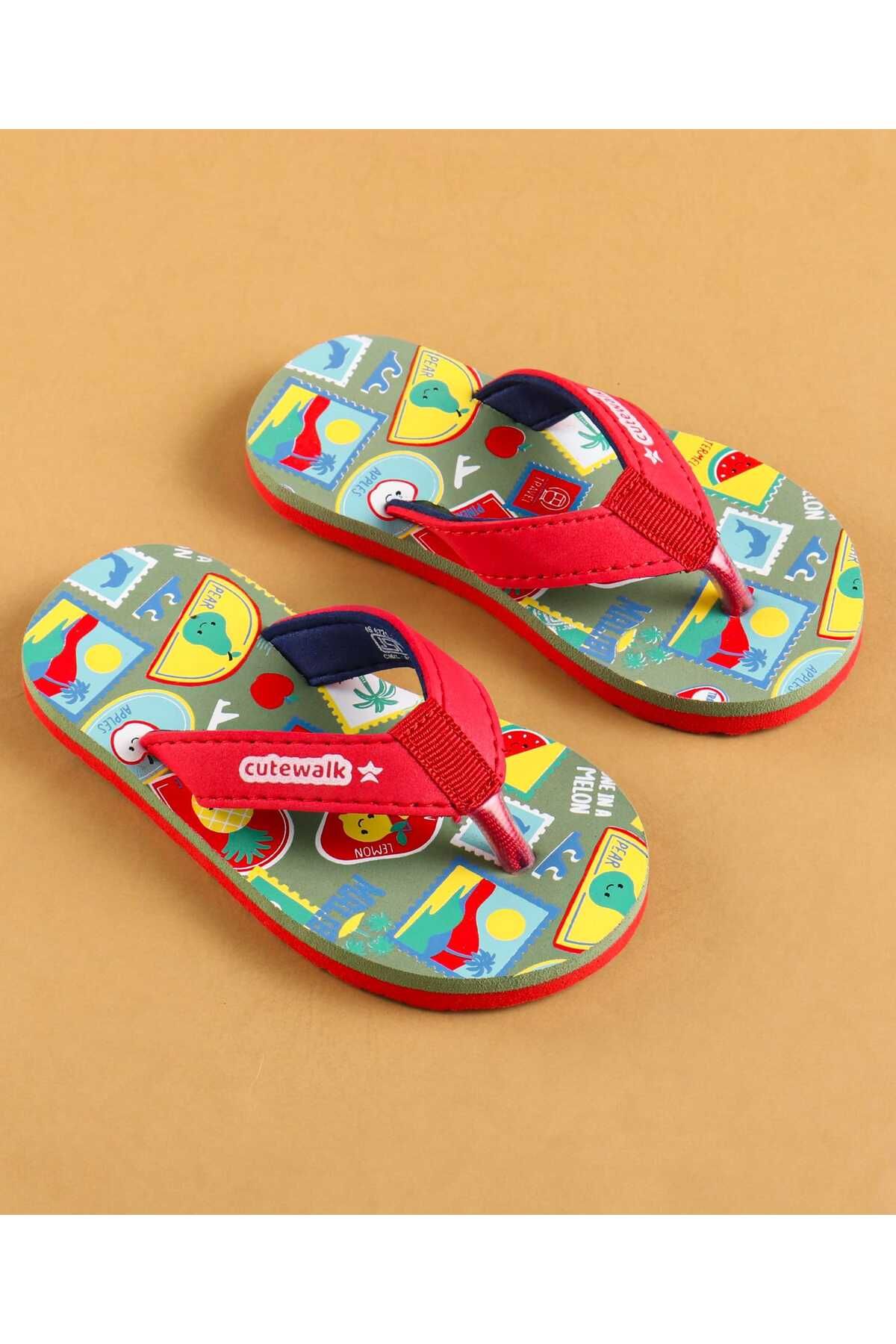 Cute Walk by Babyhug-Cute Walk by Babyhug Slip on Flip Flops with Stamp Print - Red 2