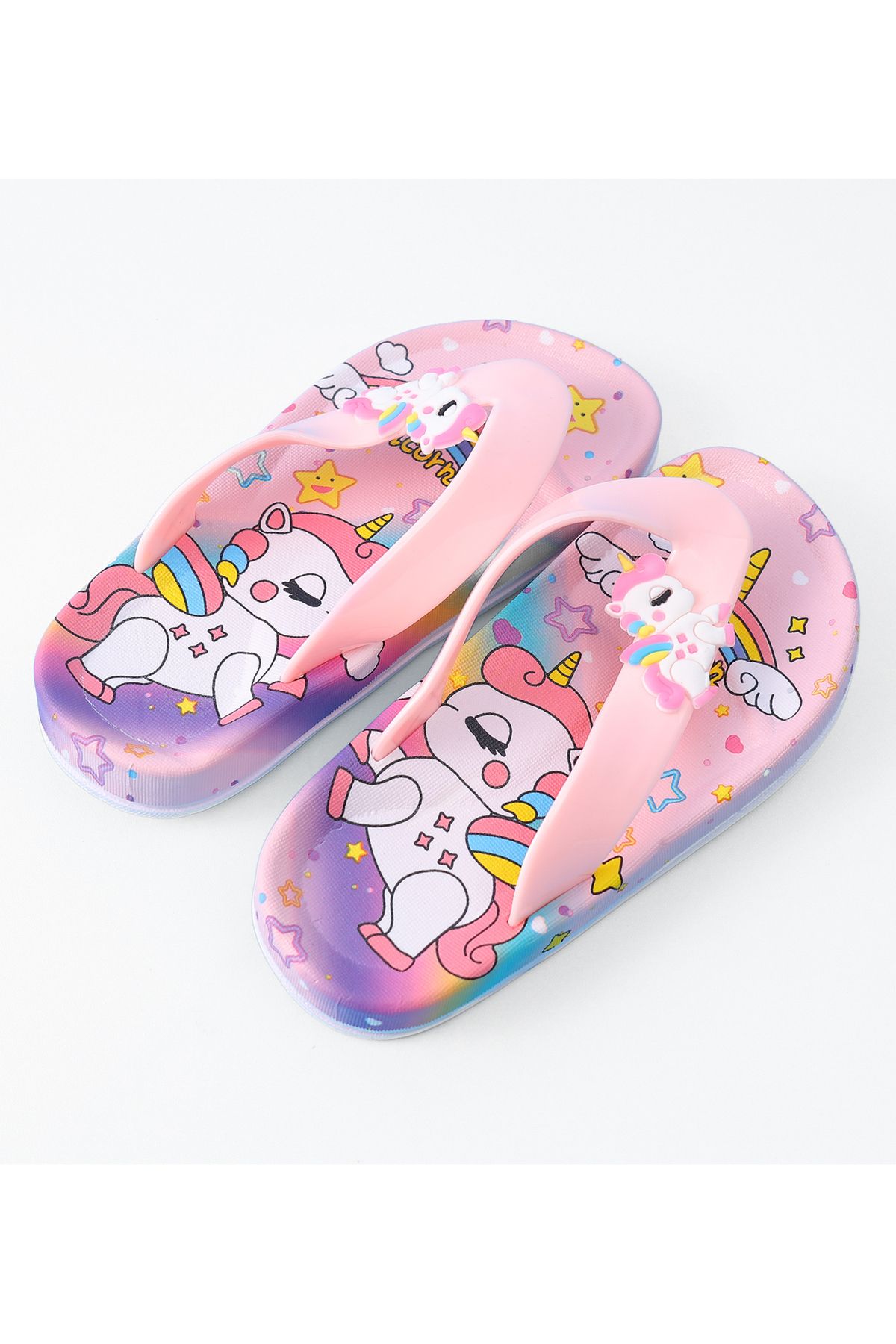 SAPS-Unicorn Print Slip On Flip Flops - Pink 3
