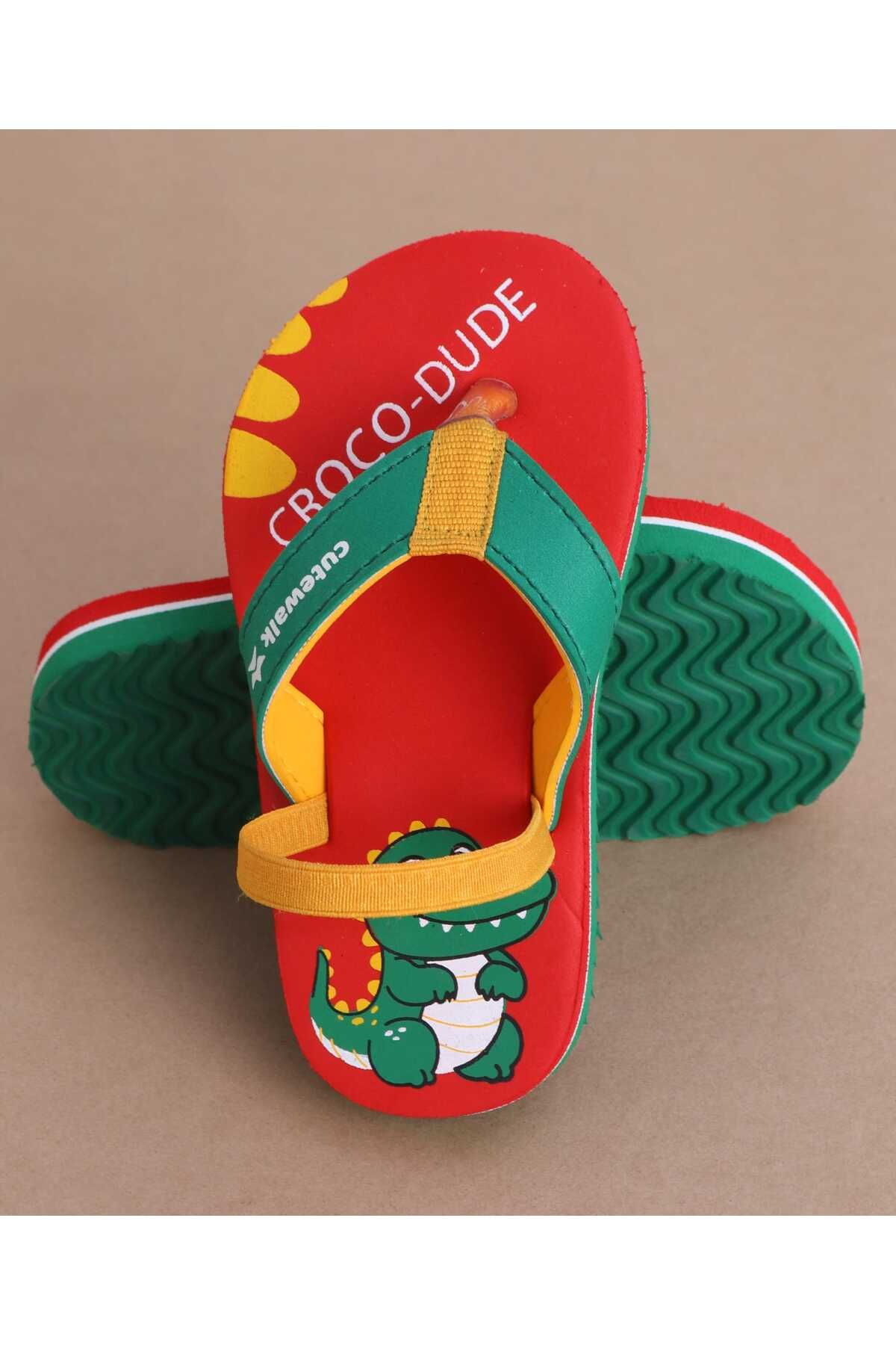 Cute Walk by Babyhug-Cute Walk by Babyhug Flip Flops with Back Strap & Crocodile Print - Red 6