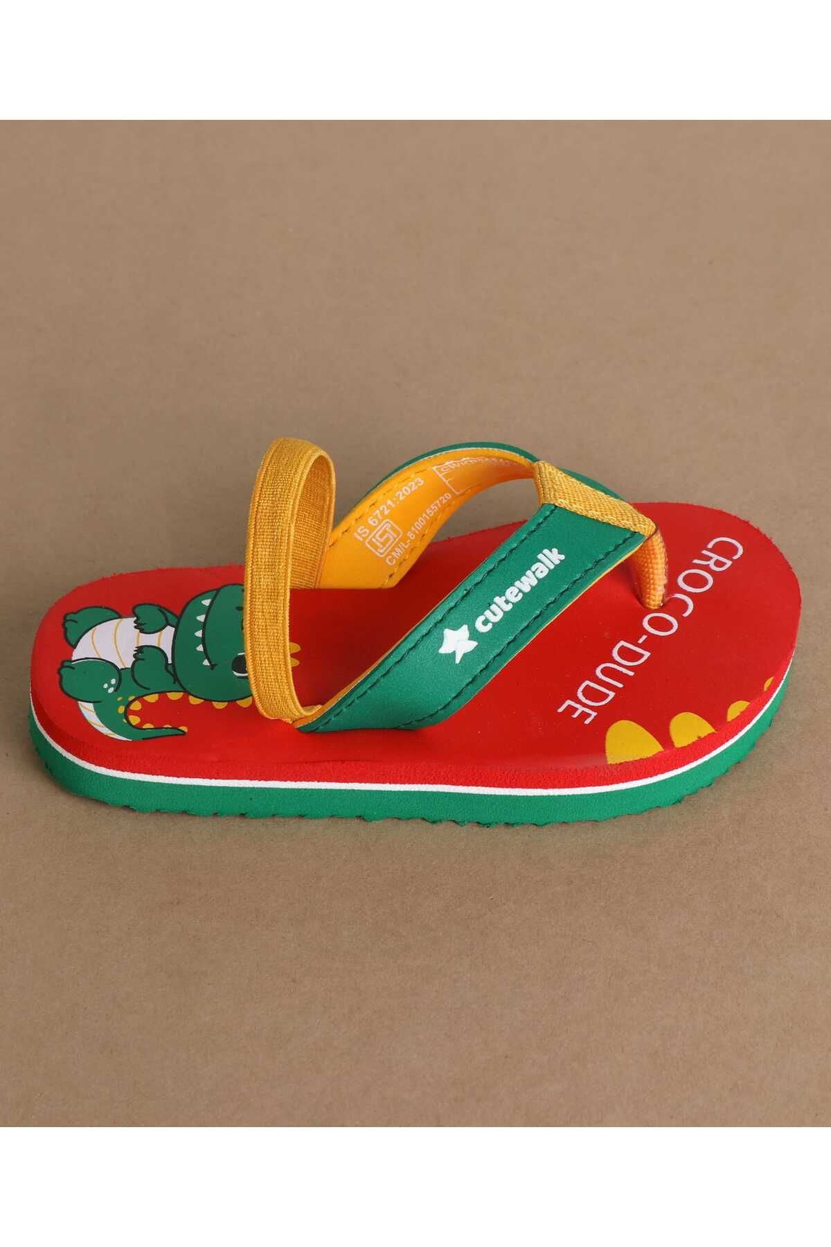 Cute Walk by Babyhug-Cute Walk by Babyhug Flip Flops with Back Strap & Crocodile Print - Red 4