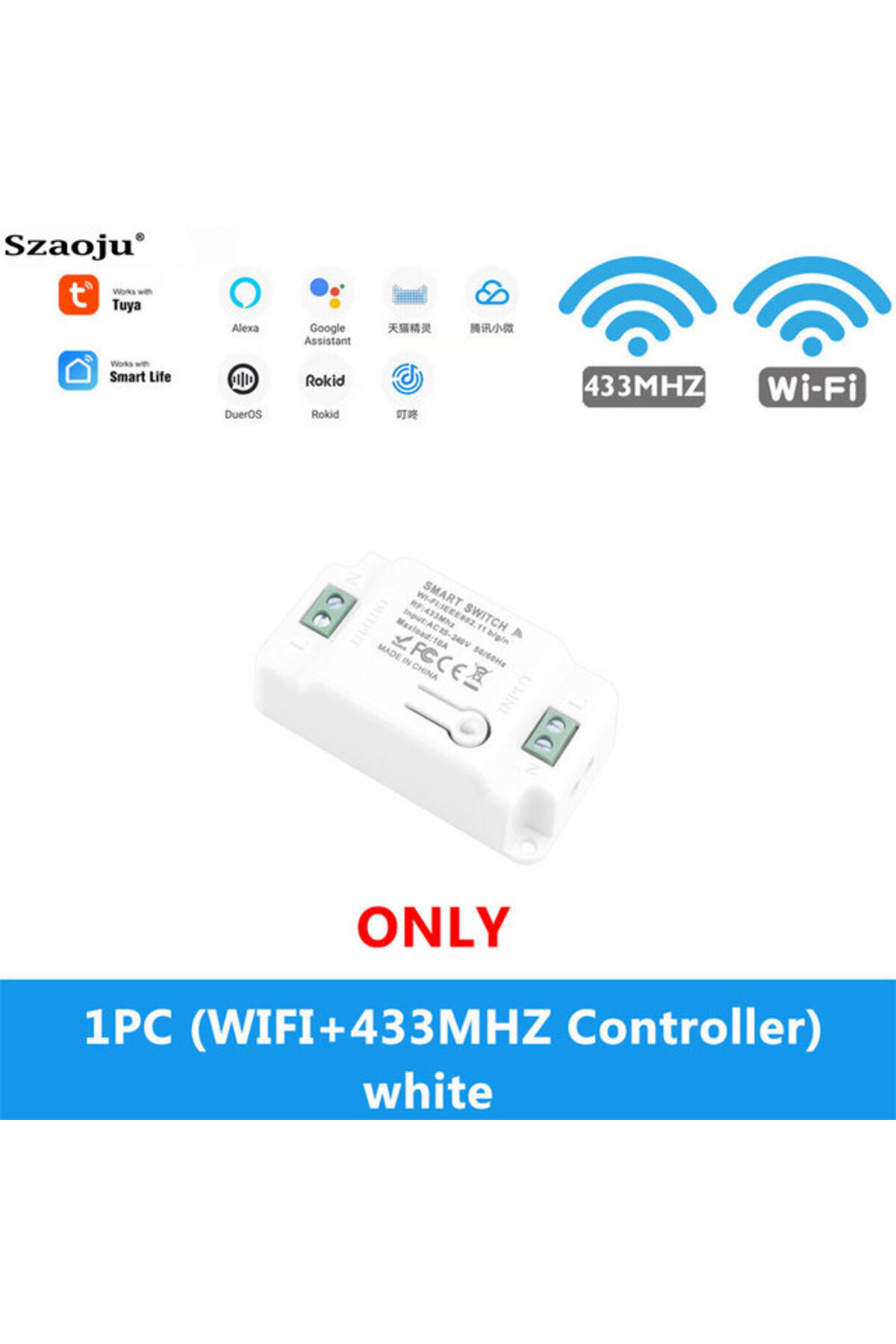 Choice-وحدة تحكم RF-WIFI 1 مفتاح تحكم عن بعد لاسلكي Szaoju Wifi Tuya Smart Life Home APP + مرحل RF 433 ميجا هرتز T 1