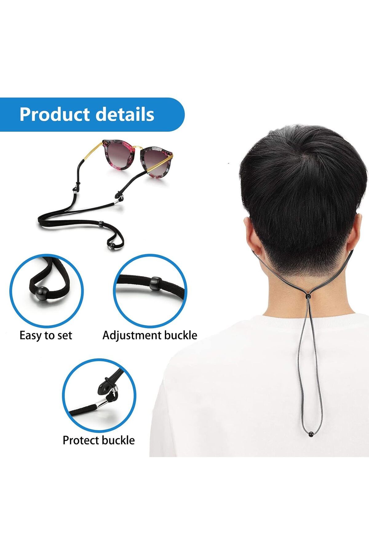 CHT-Eyeglass Straps Chain, 4pcs Eyeglass Straps Cord, Glasses Cord Lanyard Non-Slip Spectacles Cord Reta 5