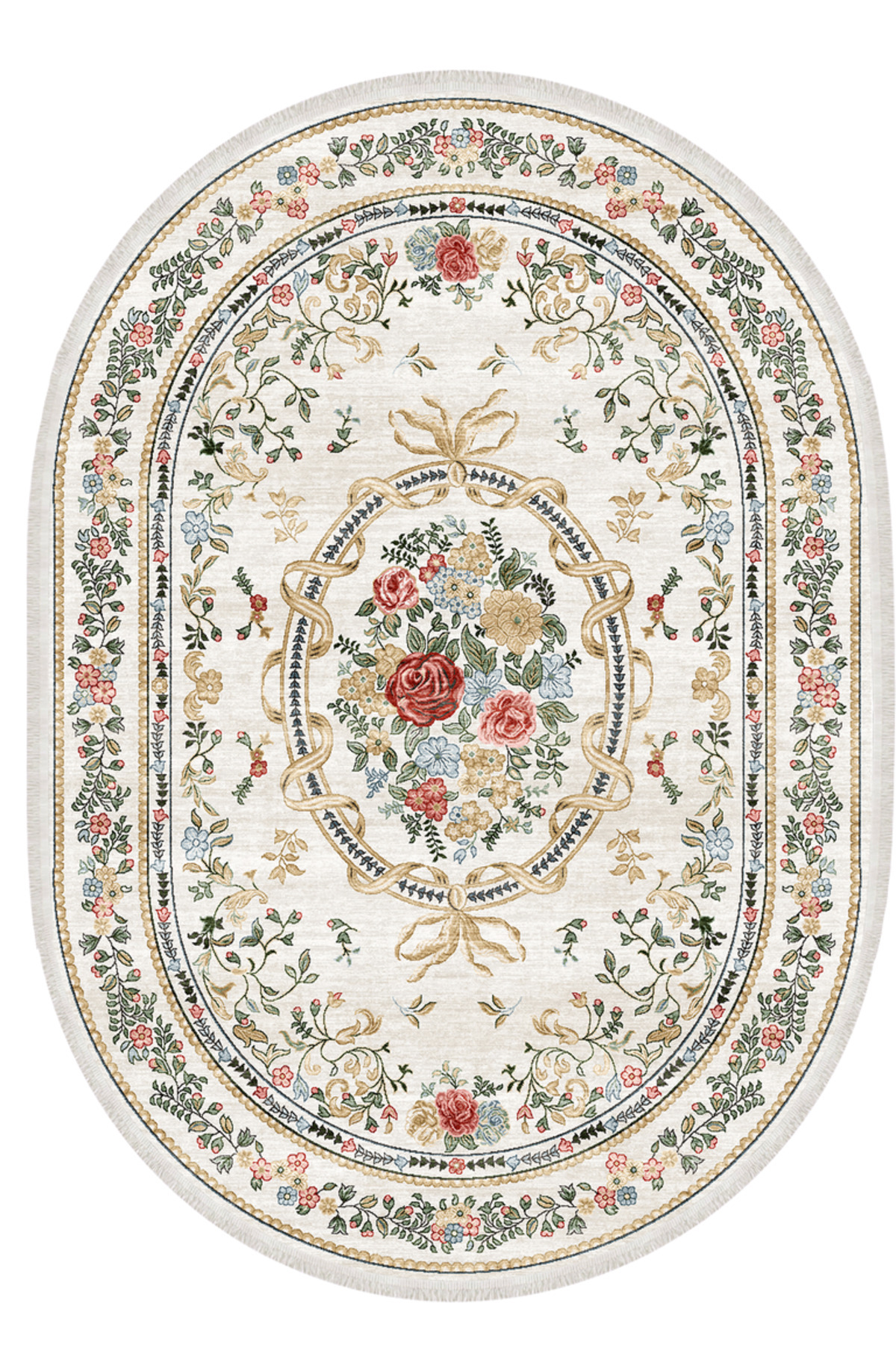 Alpina Home Lavin Oval Fransız Desen Yıkanabilir Dokuma Taban Salon Mutfak Balkon Oturma Odası Kilim