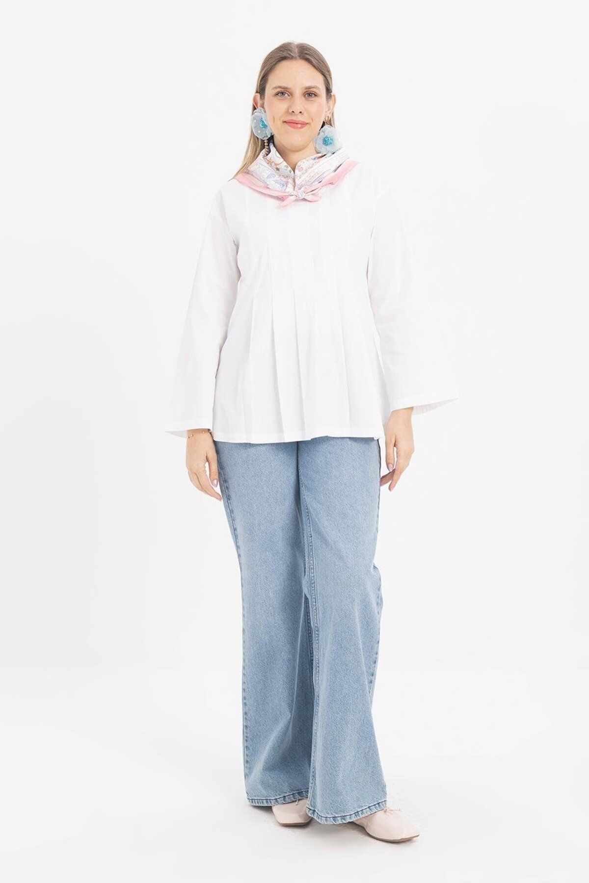 ALLDAY-White-Pleated Hidden Zipper Lycra Blouse 2