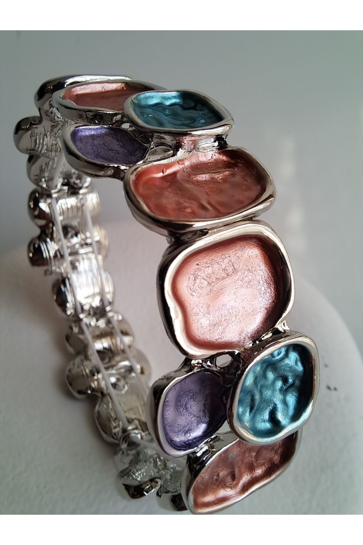 BHR AKSESUAR-Silver Mixed Color Elastic Boho Style Bracelet 3