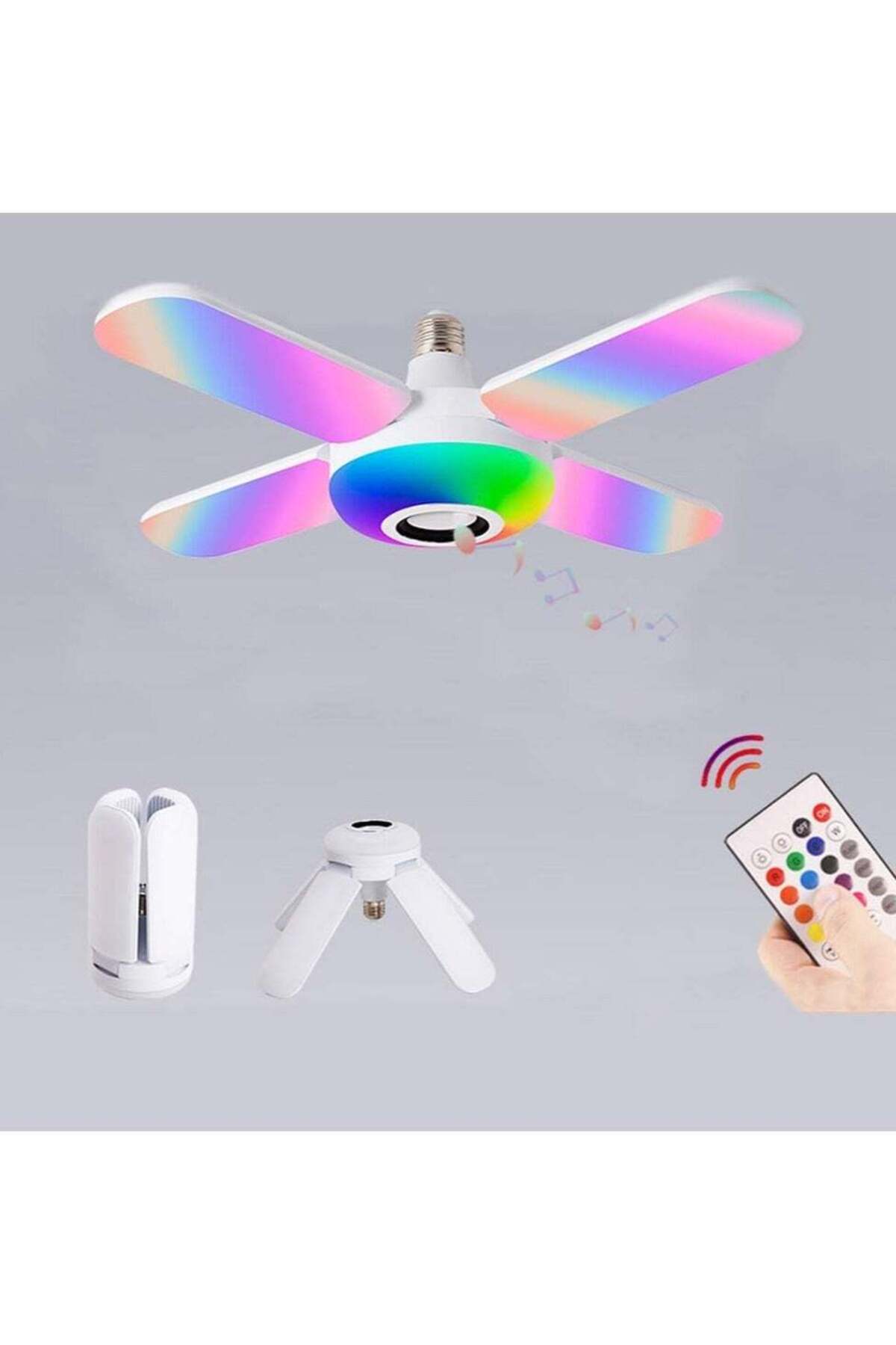 Generic-E27 LED Ceiling Lamp with Bluetooth Speaker – RGB Color Changing, Foldable Four-Wing Design, Dimma 1