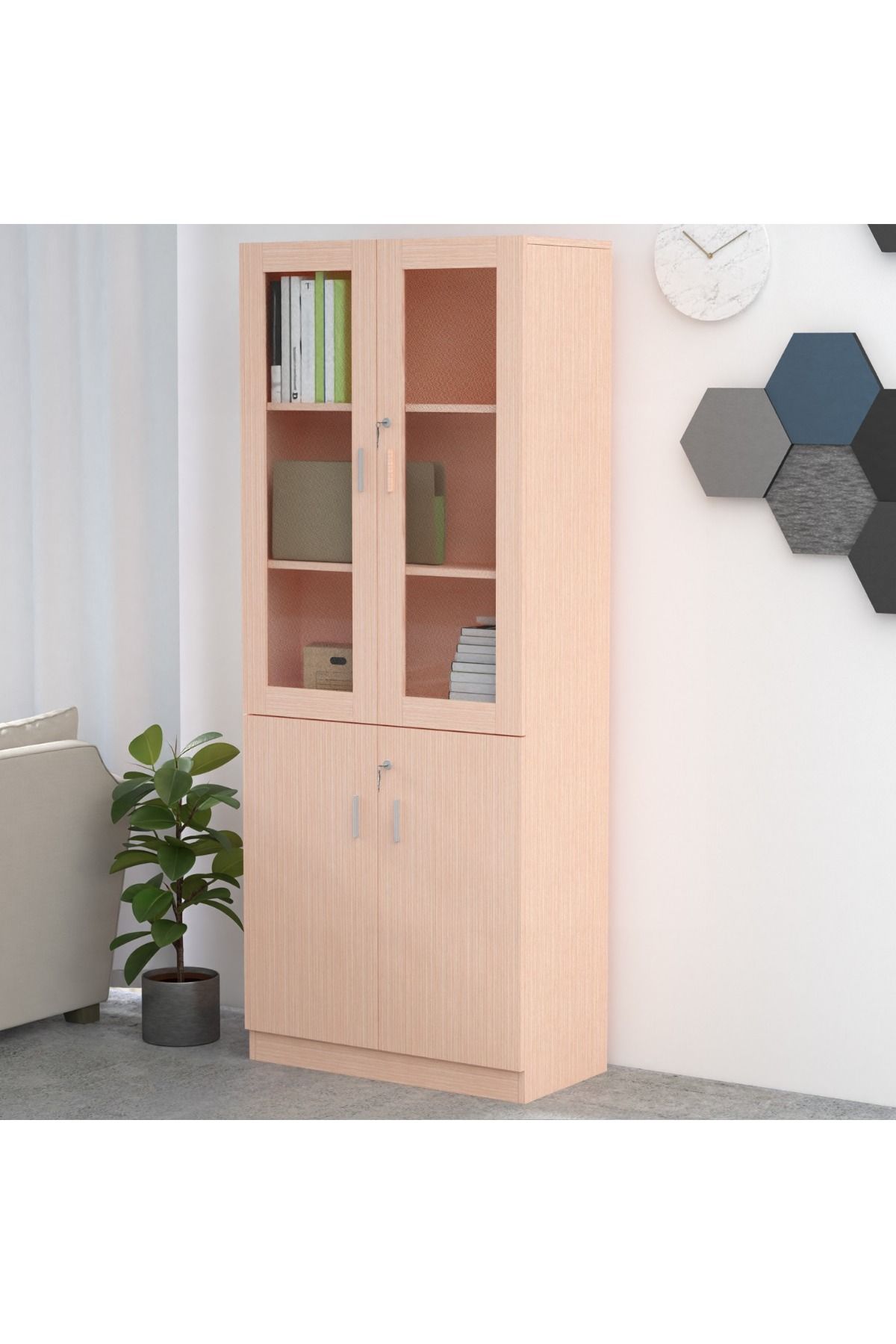 Mahmayi-Argent 1123 Apple Cherry Full Height Bookshelf (Bookshelf Without Digital Lock, Oak) 2