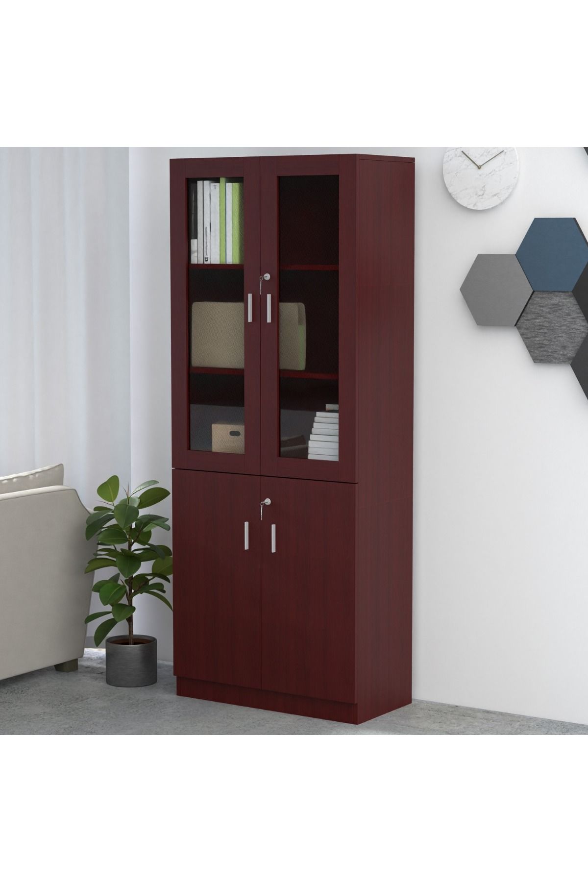 Mahmayi-رف كتب كامل الارتفاع من Argent 1123 Apple Cherry (رف كتب بدون قفل رقمي، Apple Cherry) 2