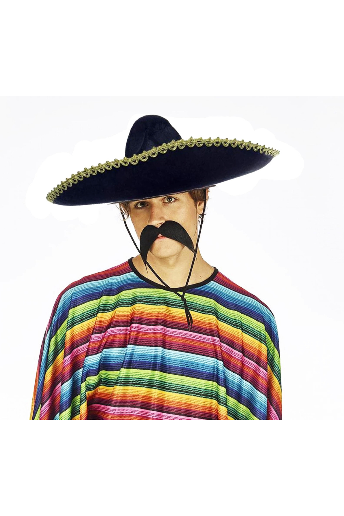 balal Sombrero Meksika Şapkası Mariachi Altın Şeritli Yetişkin Boy