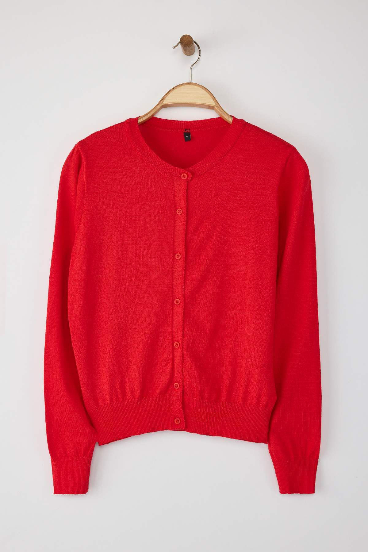 Trendyolmilla  Wardrobe Essentials Kırmızı Premium İplik Merserize Görünüm Bisiklet Yaka Triko Hırka|TWOAW26HI00095 - Görsel 5