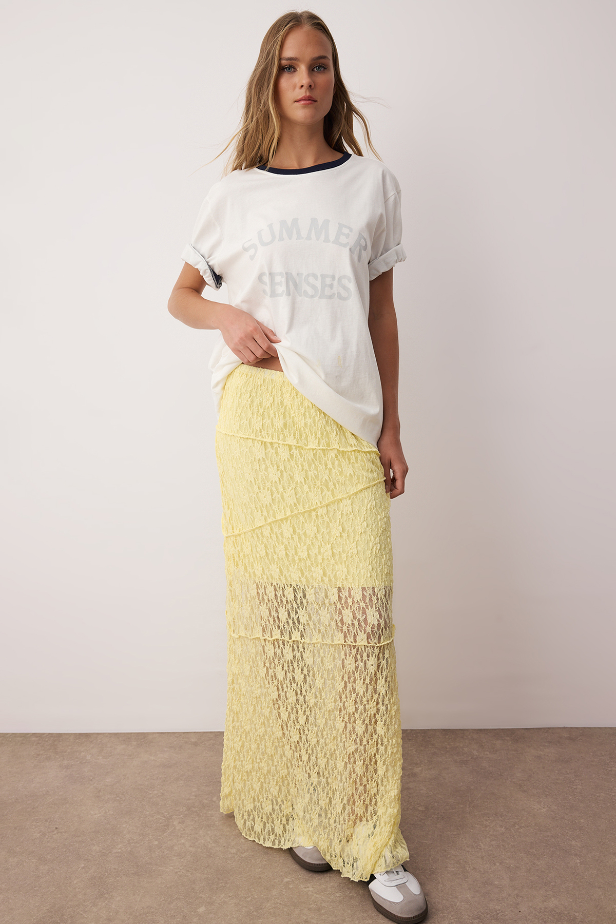 Trendyolmilla  Sarı A Line Dantel Astarlı Maxi Etek TWOSS25ET00211