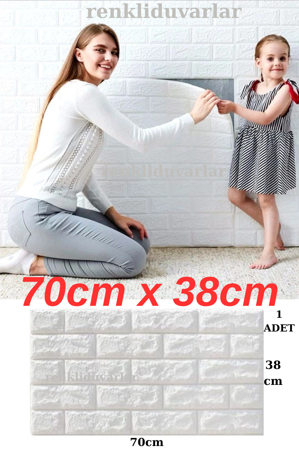 Renkli Duvarlar 70x38cm(0,27m2) Tezgah Arası Kendinden Yapışkanlı Duvar Kağıdı Esnek Köpük Paneli 3D Boyutlu Beyaz