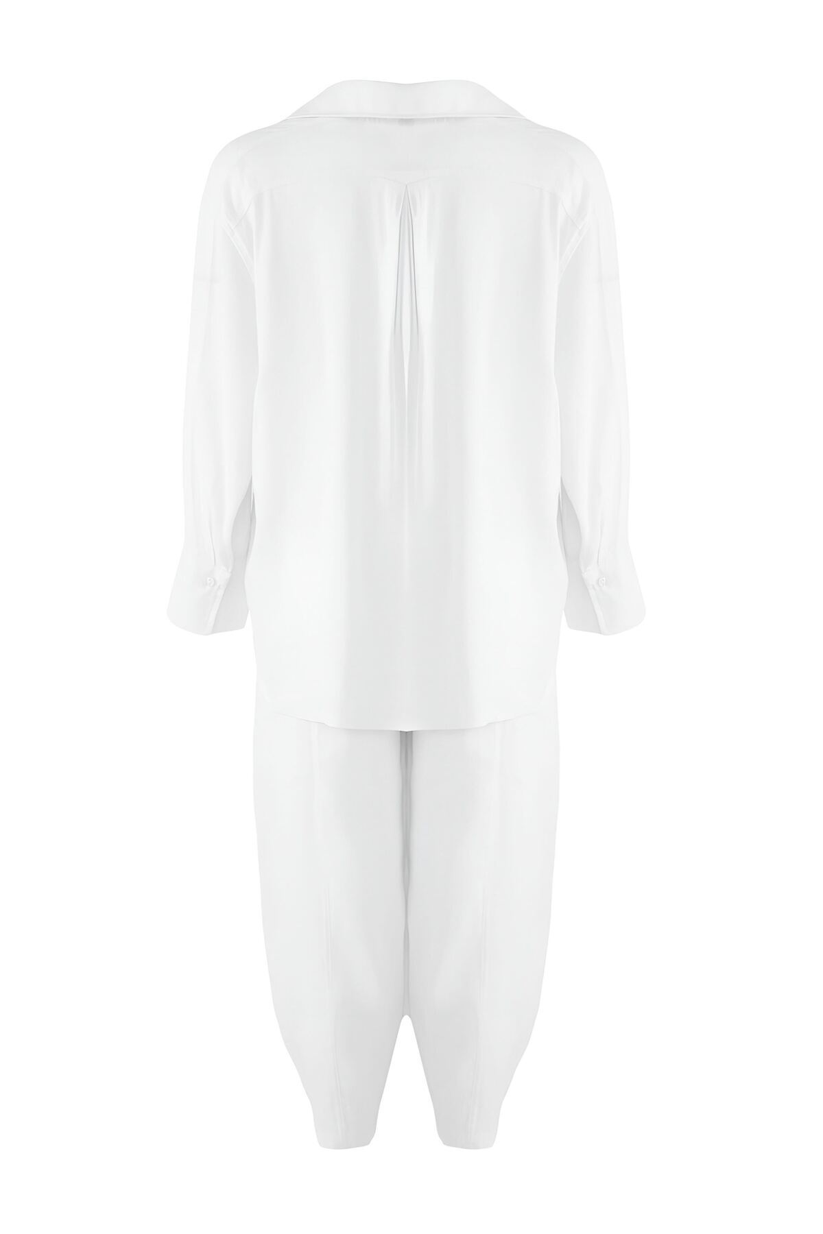 Trendyolmilla  Beyaz Gömlek Ve Beli Lastikli Pantolon Keten Görünümlü Dokuma Alt - Üst Takım TWOSS25AU00120 - Görsel 8