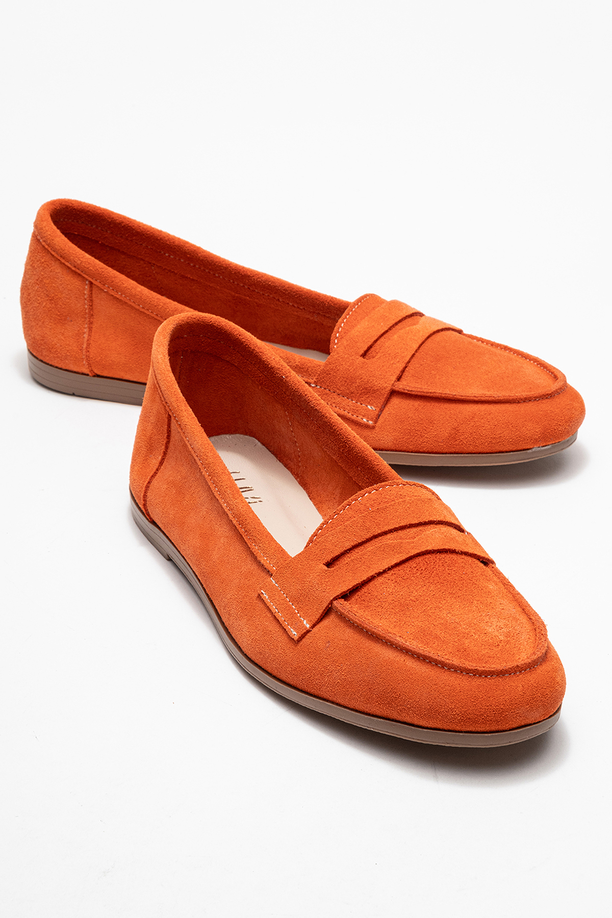 F02 Orange Suede Genuine Leather Women's Loafer Shoes