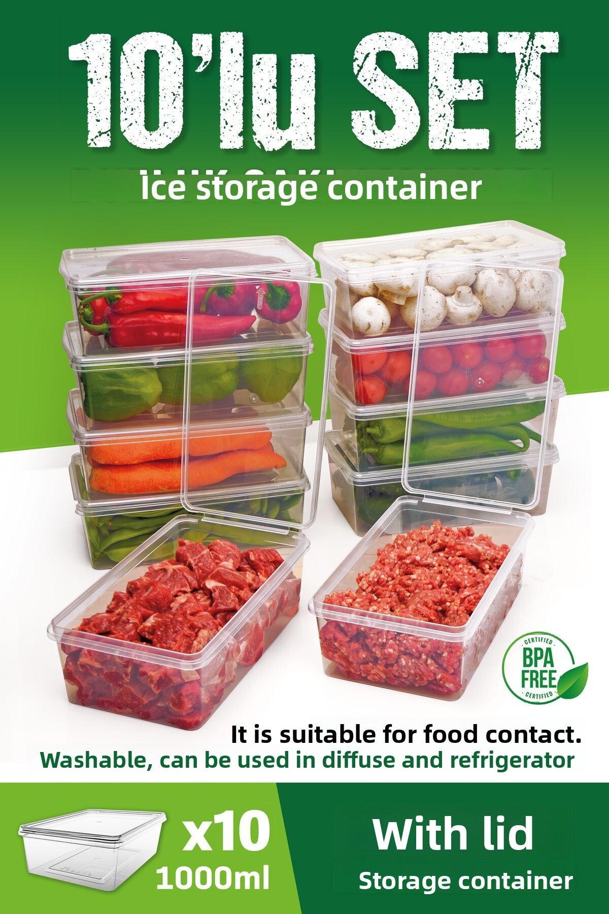 OFFBOX-Microwavable Storage Container for Deep Freezer with 10 Leak Proof Lids 1 Liter 5