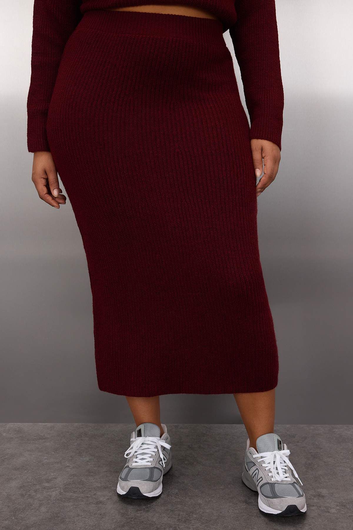 Trendyol Curve-Claret Red Crew Neck Κορδόνι Πλεκτά και Πουλόβερ & Σετ κάτω από το κάτω μέρος 3
