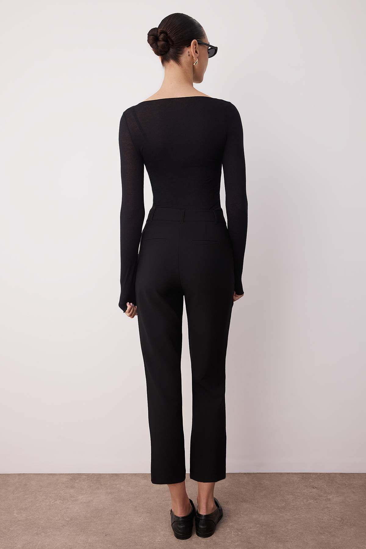 Trendyol Collection-Μαύρο Basic Cigarette Skinny υφαντό παντελόνι TWOSS19ST0038 4