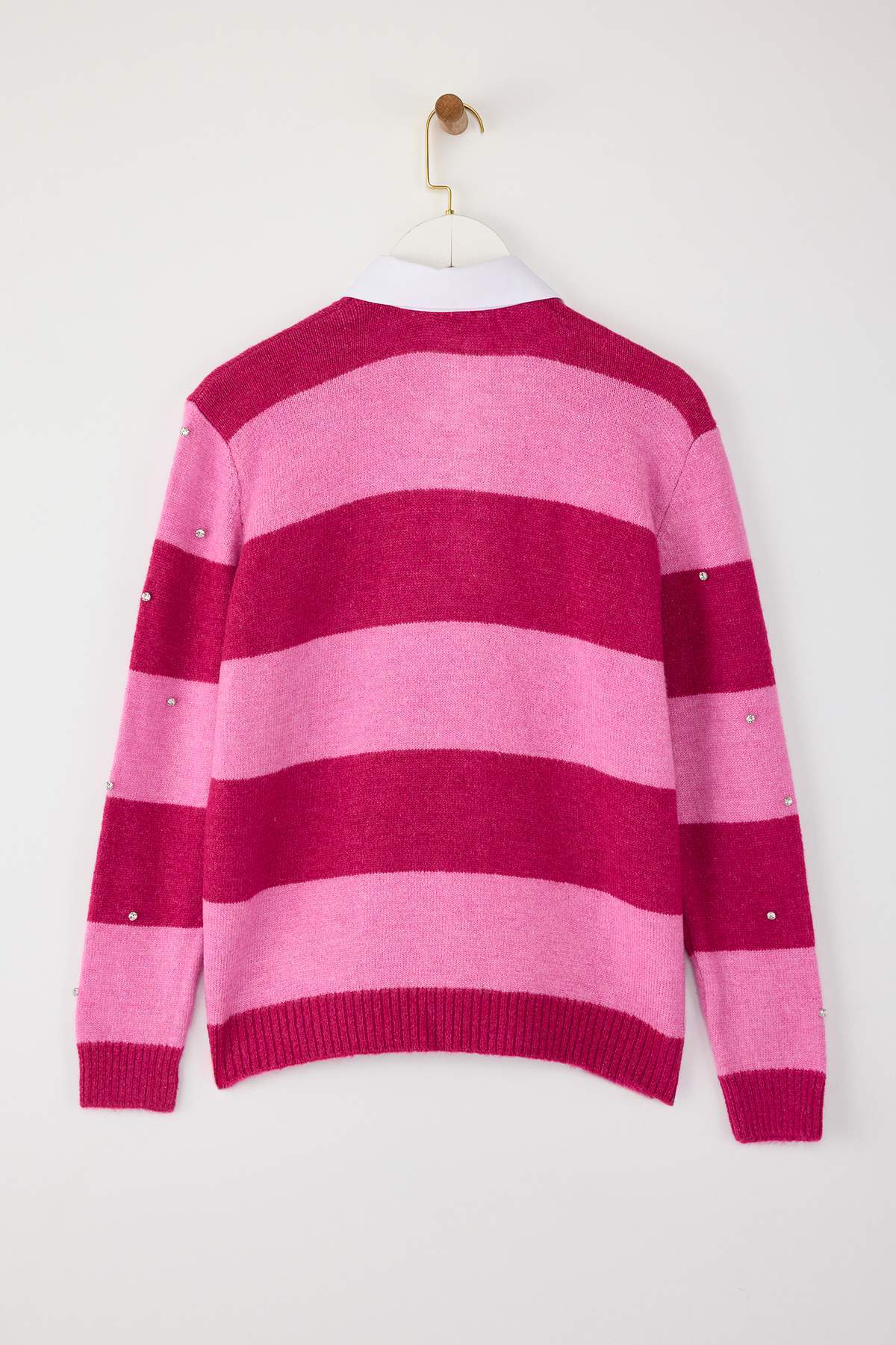 Trendyolmilla  Teen Pembe Yumuşak Dokulu Geniş Kalıp Yaka Garnili Taş İşlemeli Triko Kazak TWOAW26KZ00034 - Görsel 8