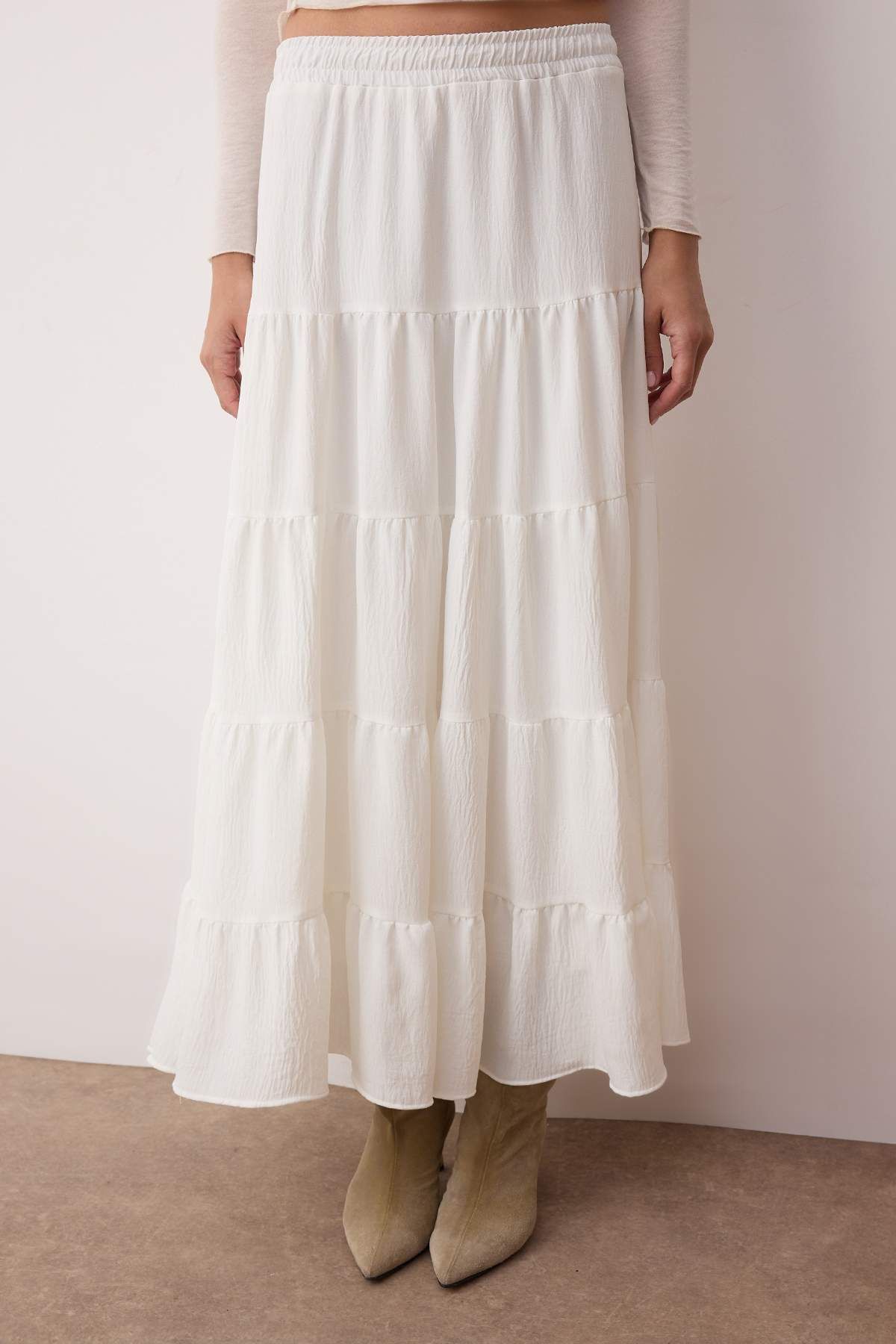 Trendyol Collection-Țesătură texturată din bumbac alb Fusta boemă țesătă de dimensiuni maxi TWOSS25ET00029 3