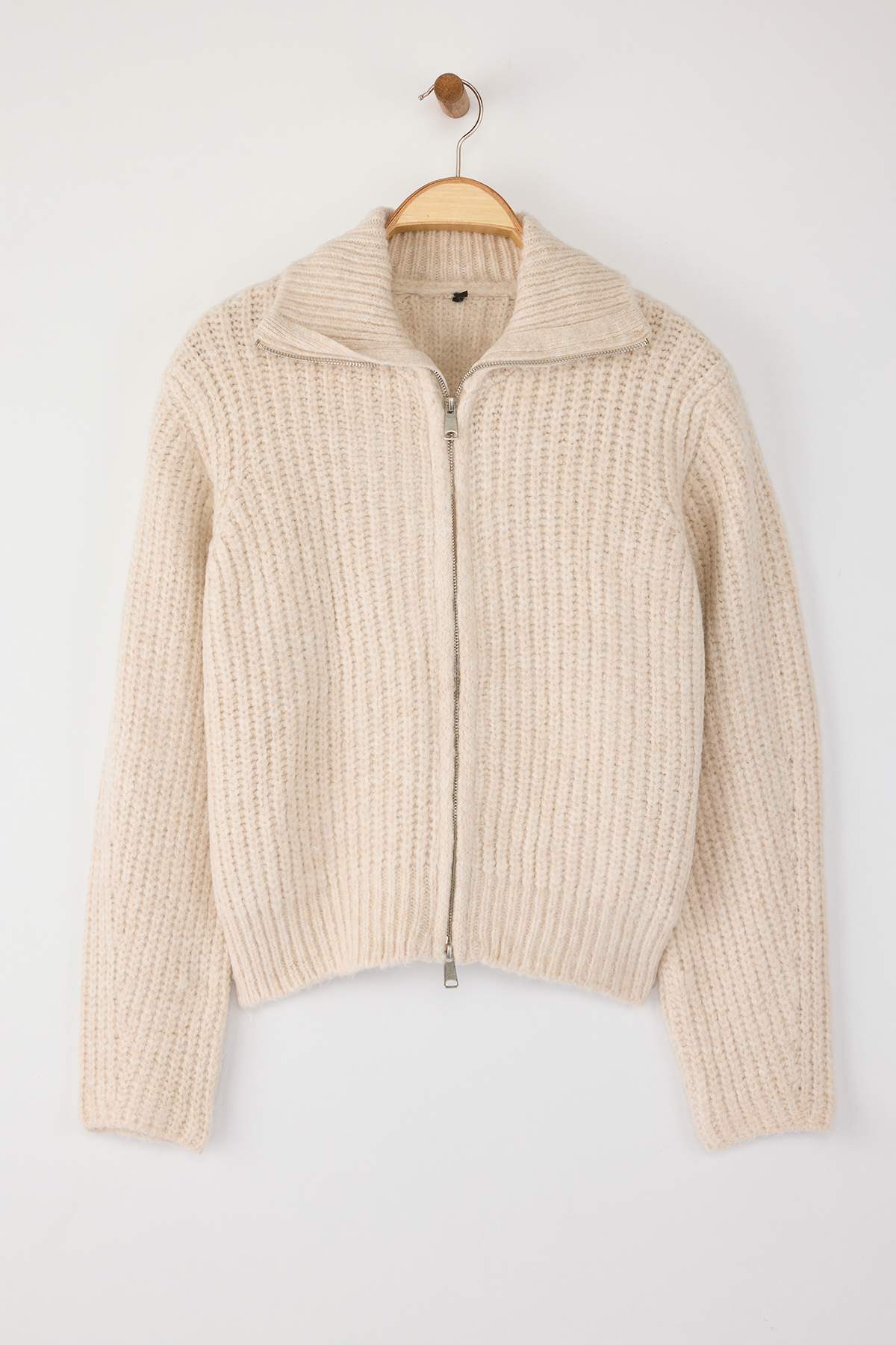 Trendyolmilla  Wardrobe Essentials Taş Fermuarlı Yumuşak Dokulu Geniş Kalıp Triko Hırka|TWOAW26HI00049 - Görsel 5