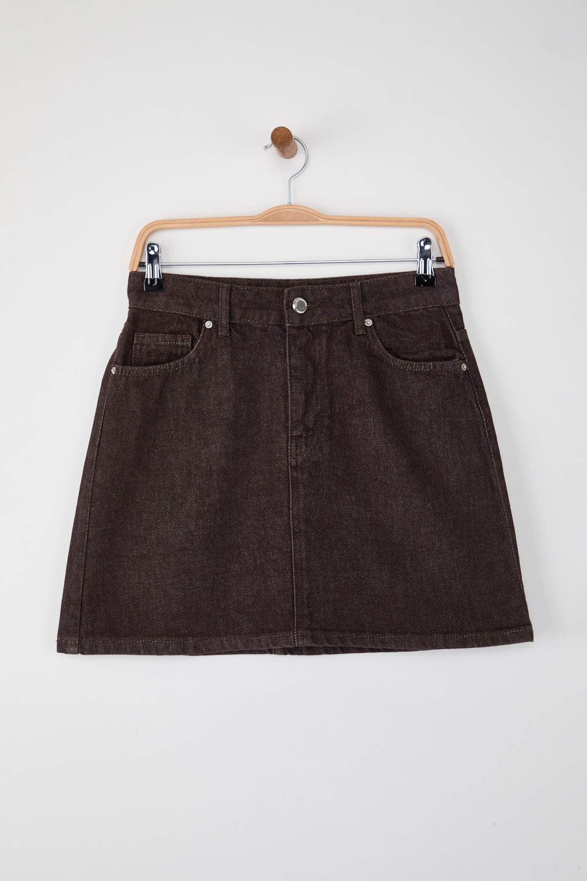 Trendyolmilla  Kahverengi Mini Basic Denim Etek TWOAW26ET00049 - Görsel 5