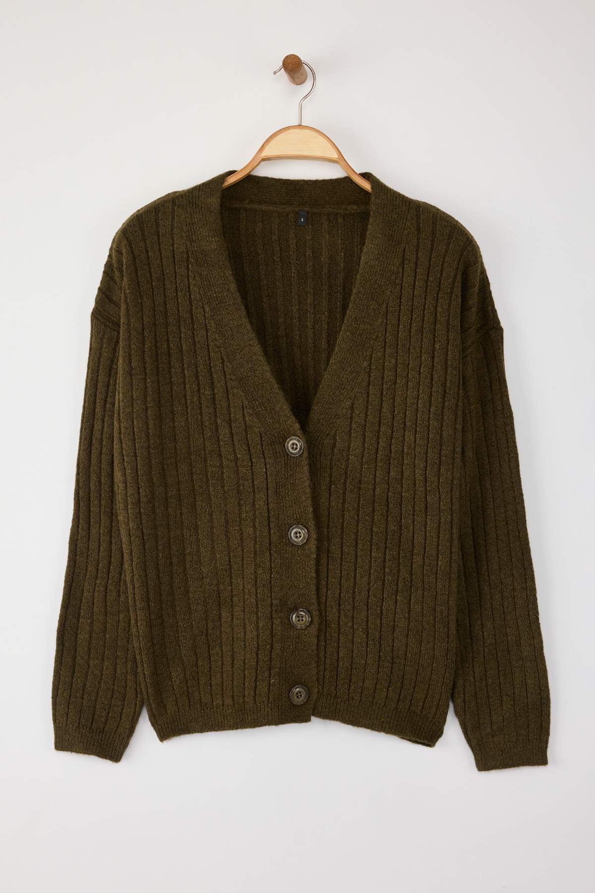 Trendyolmilla  Wardrobe Essentials Haki Yumuşak Dokulu Basic Triko Hırka | TWOAW26HI00119 - Görsel 5