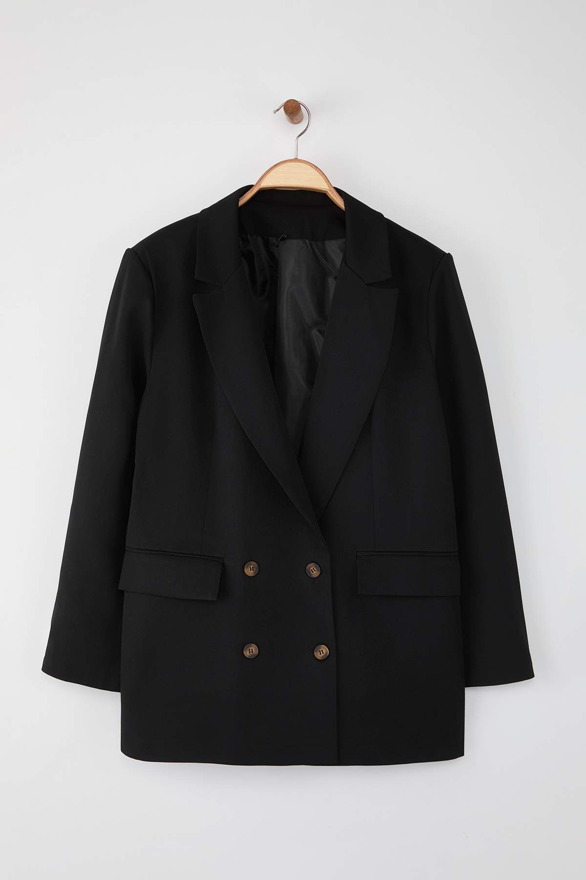 Trendyol Curve-Black Oversize Lined Button Woven Plus Size Blazer Jacket Tbbaw26Ag00006 5