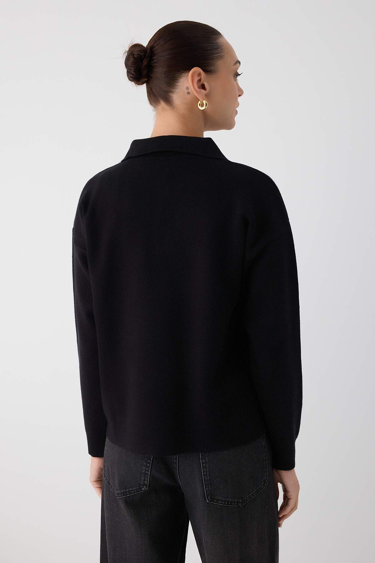 Trendyolmilla  Wardrobe Essentials Siyah*001 Premium/Özel İplik Polo Yaka Triko Kazak | TWOAW26KZ00060 - Görsel 5