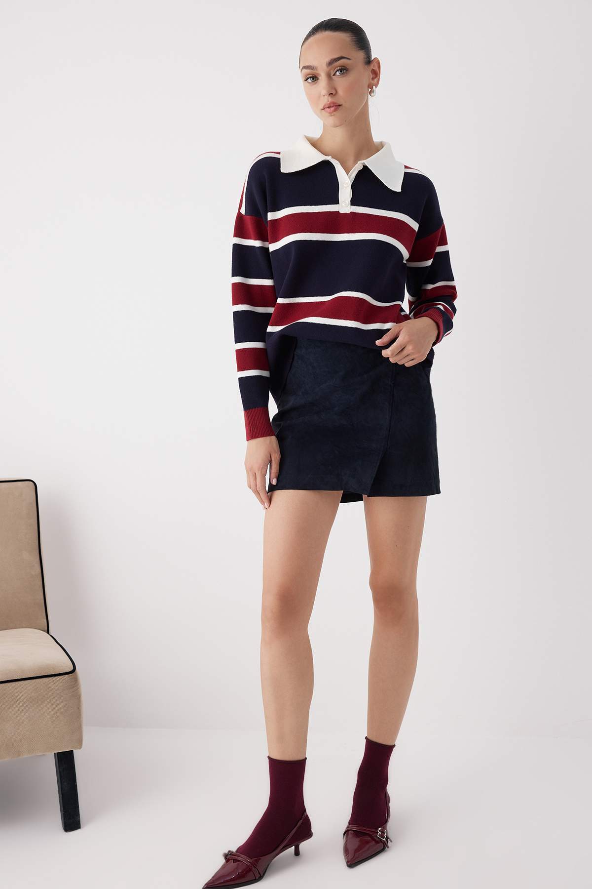 Trendyolmilla  Wardrobe Essentials Lacivert Premium/Özel İplik Polo Yaka Triko Kazak | TWOAW26KZ00060 - Görsel 2