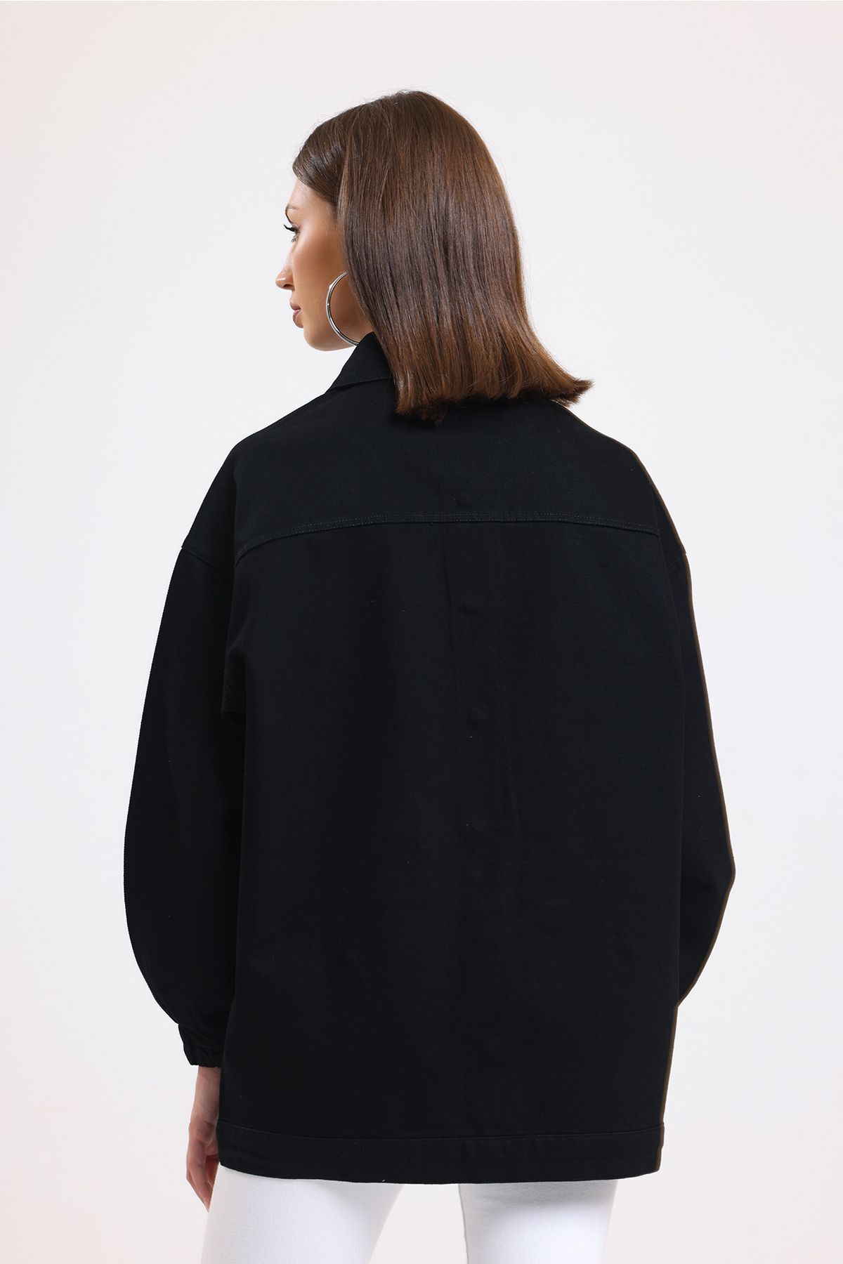 hanope  Kadın Siyah Oversize Kot Ceket 00150 - Görsel 5