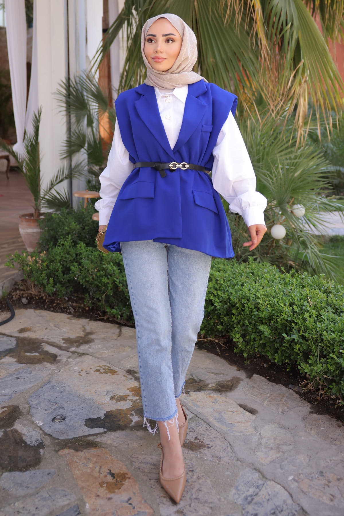 Saxe Blue Waist Belted Vest