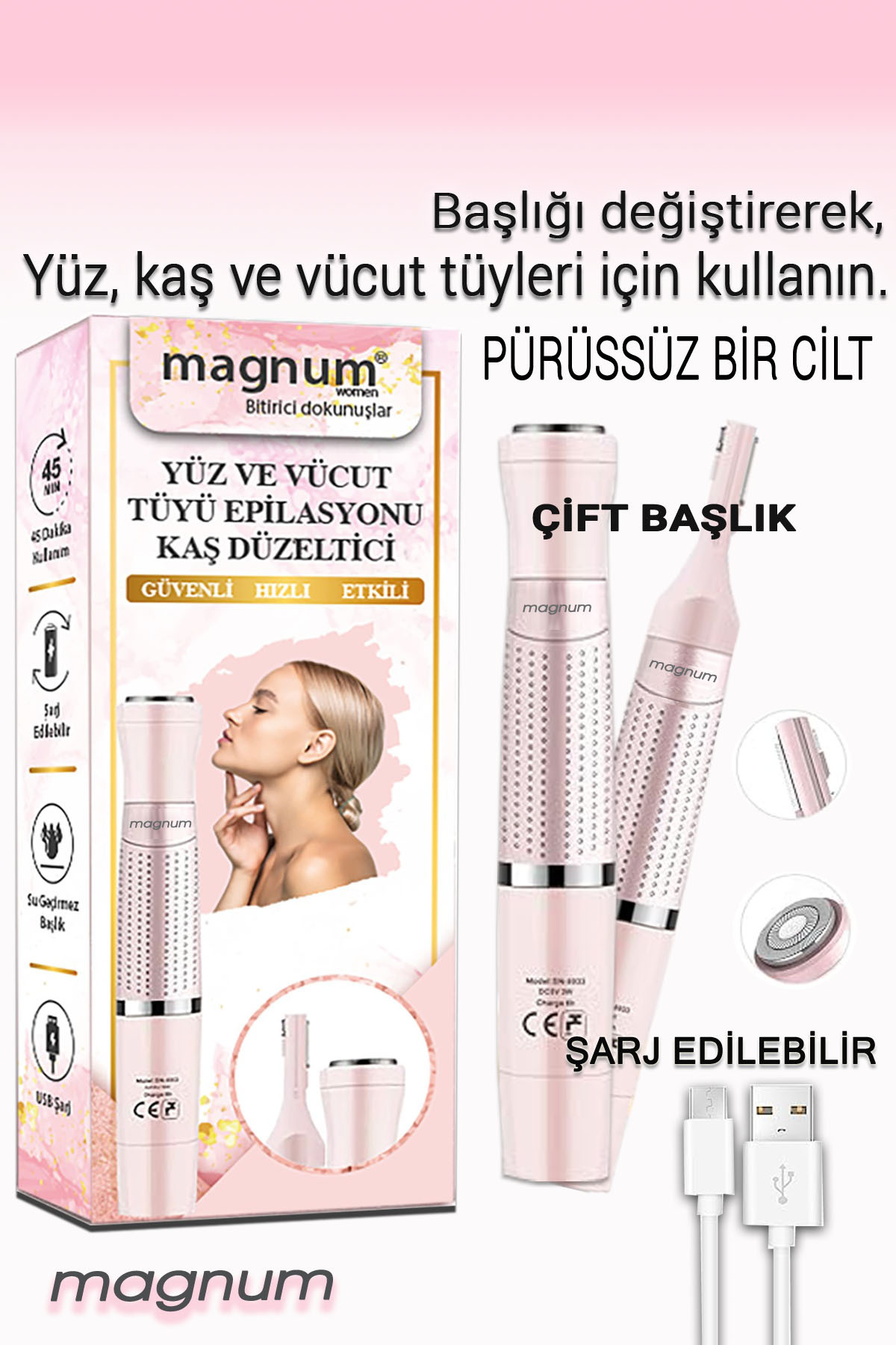 MAGNUM Yüz Tüy Alma Makinesi Epilasyon Epilatör Aleti Yüz Kaş Vücut Tüy Temizleme, Kaş Düzeltme. — MAG200