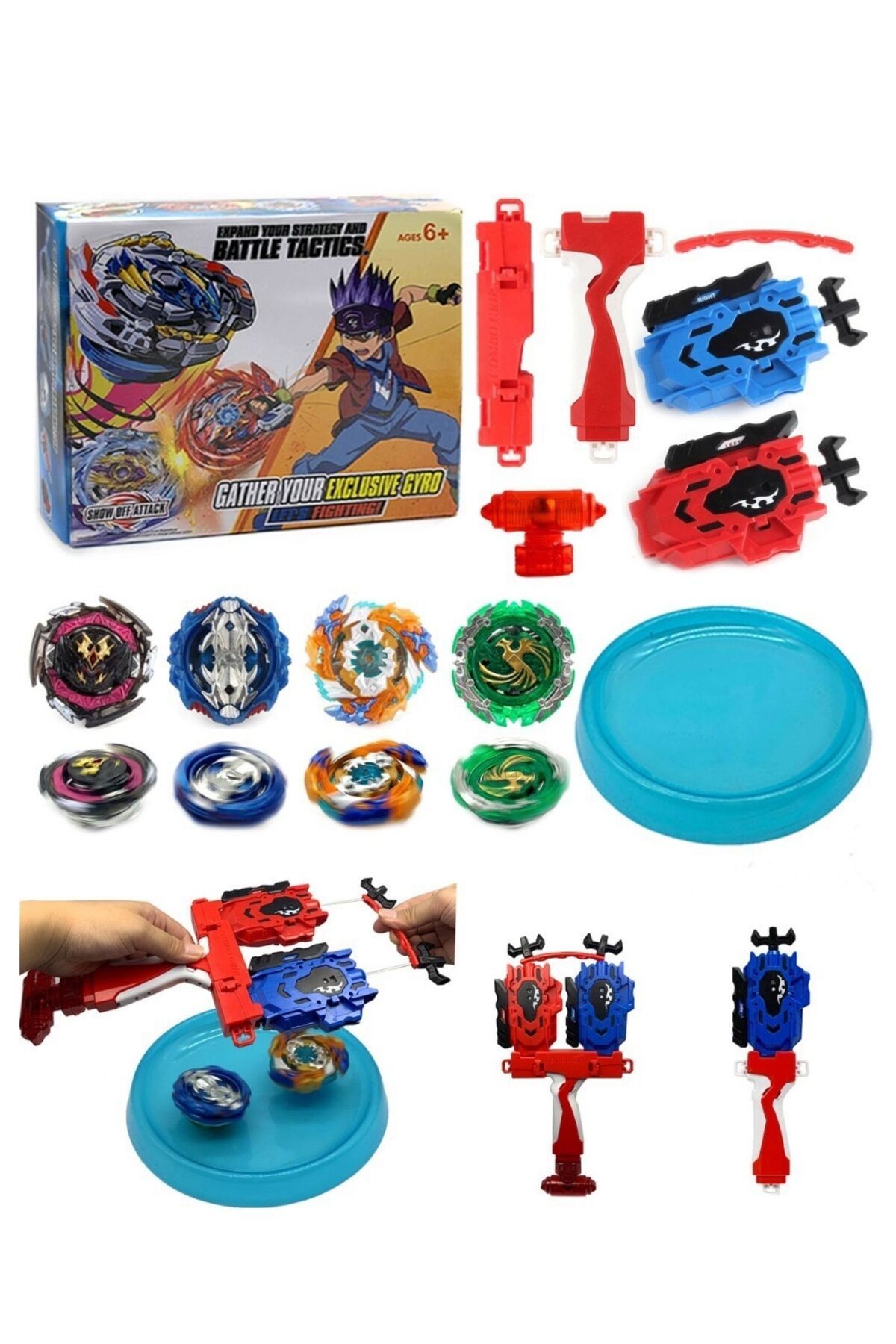 TOYFEST Beyblade Çiftli Fırlatıcı Arenalı Gyro Battle Seti -4lü