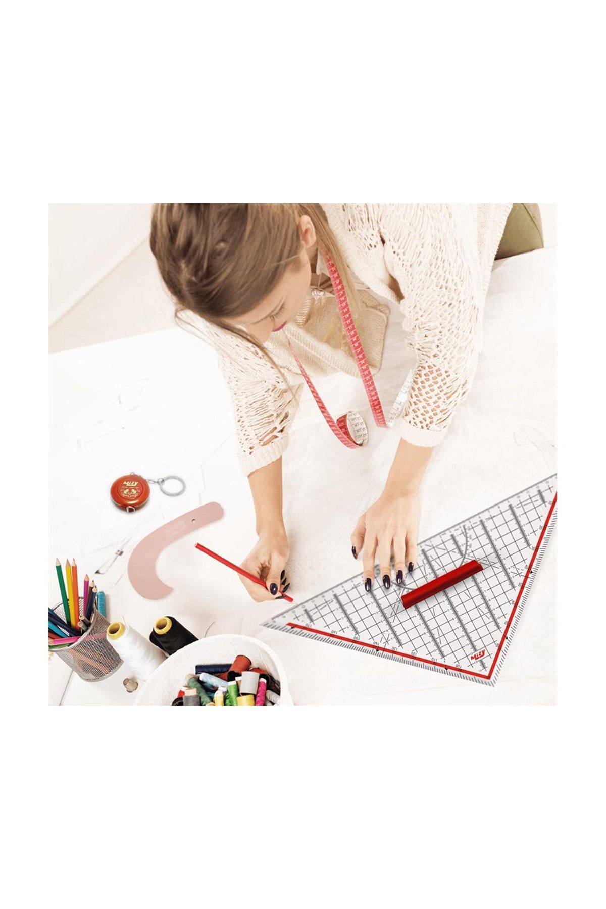 MİZY-Geoderic Triangle Ruler 32 cm with Extra Holder Scale 8