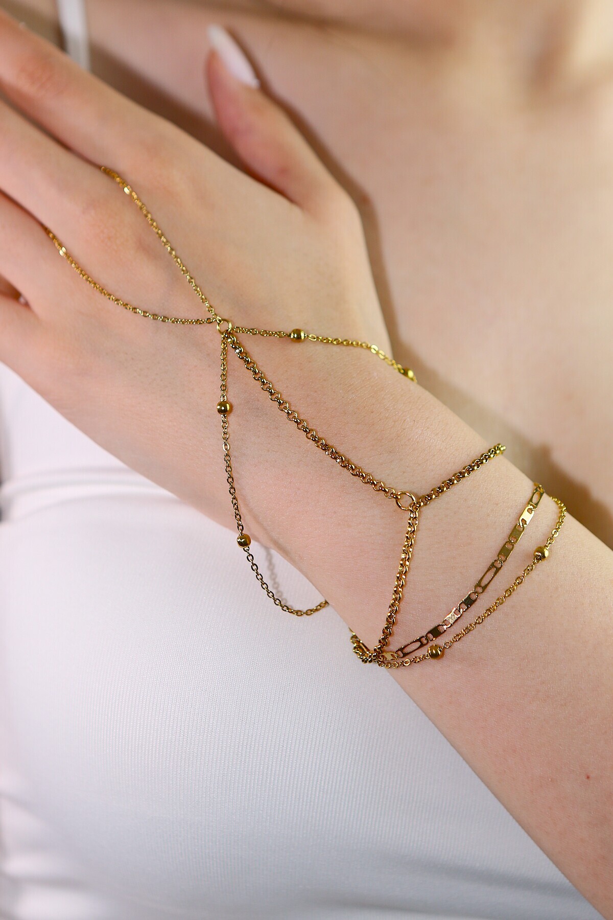Steel Ball Chain Detailed Gold Color Şahmeran