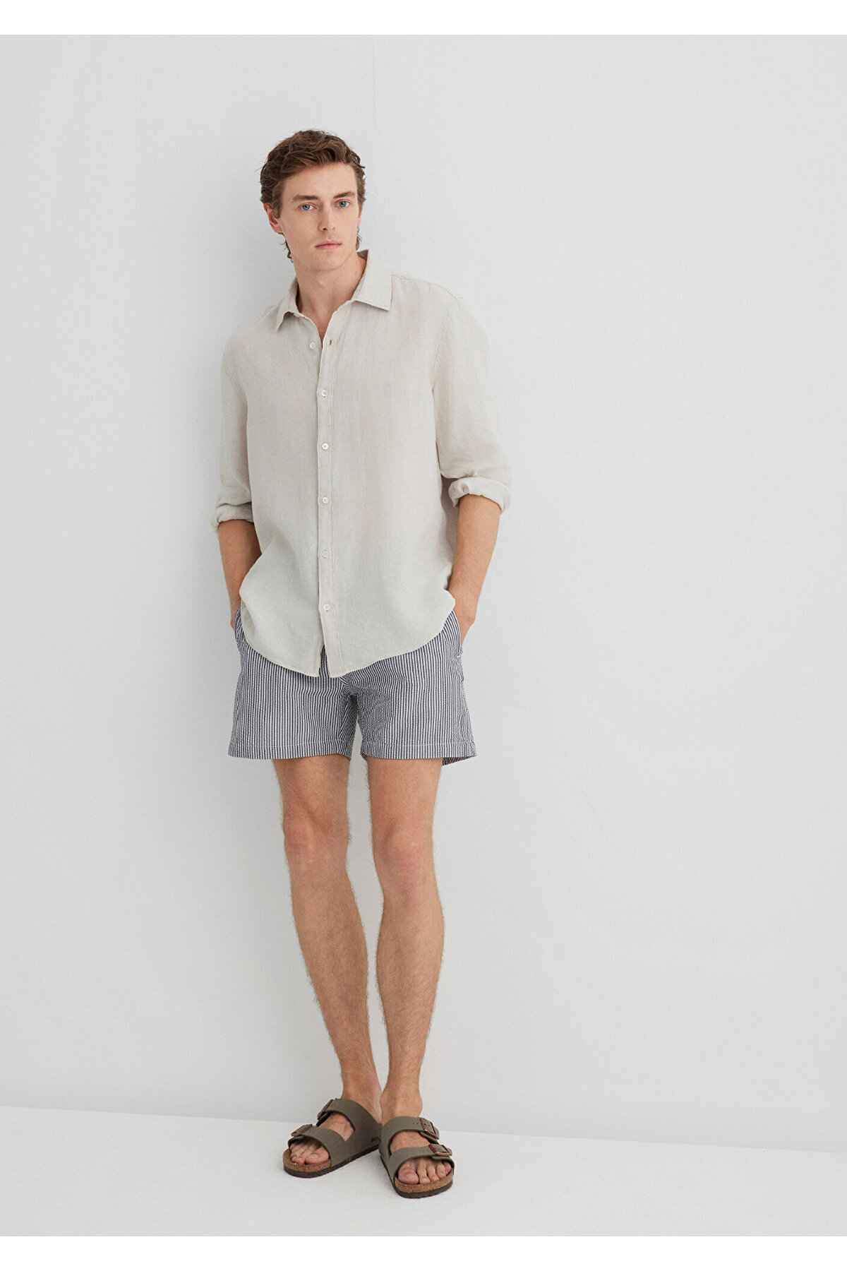 ماوی شلوارک شنا خاکستری راه راه 0910235-70119